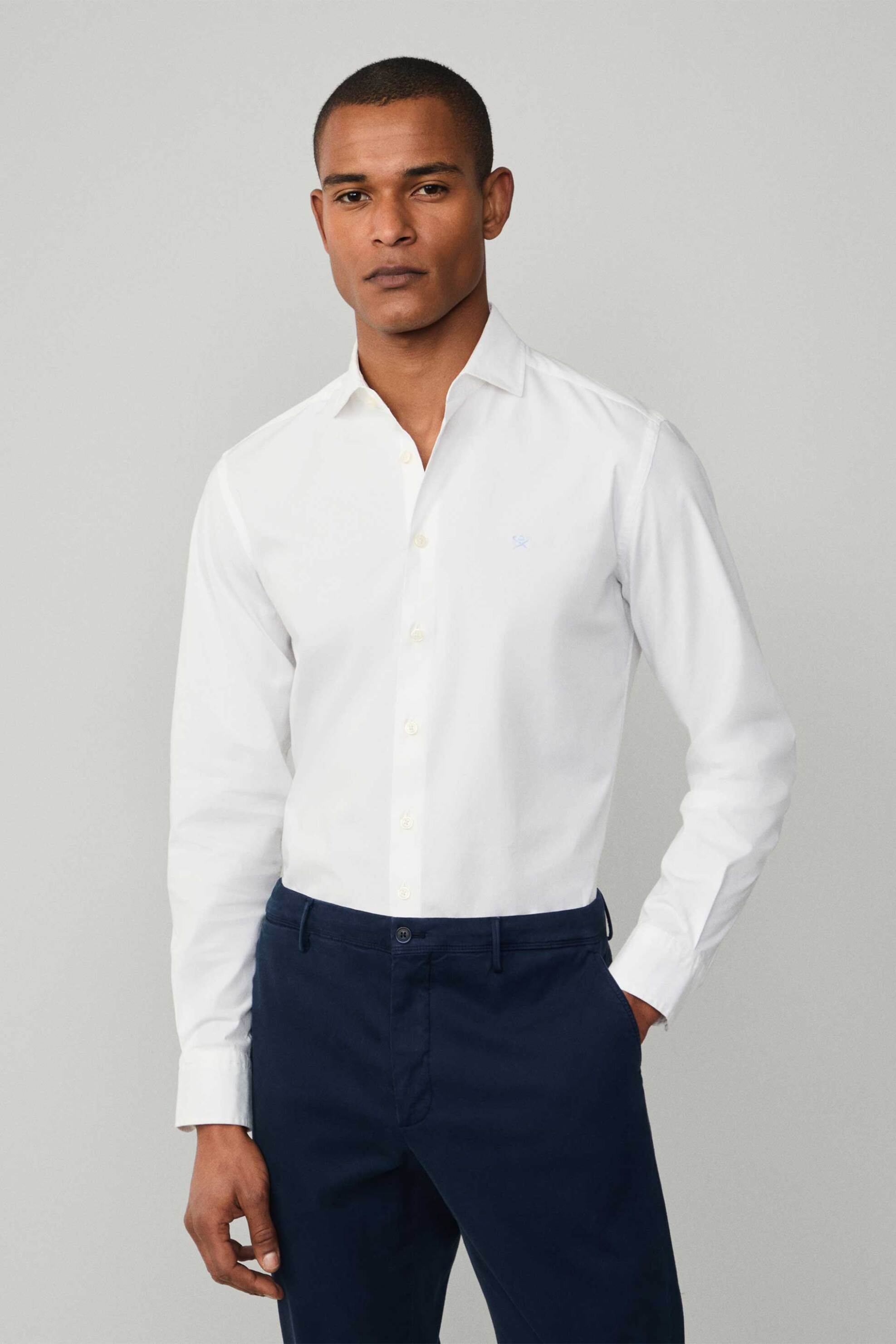 Hackett ανδρικό πουκάμισο poplin με κεντημένο λογότυπο Tailored Fit - HM3010359 Λευκό