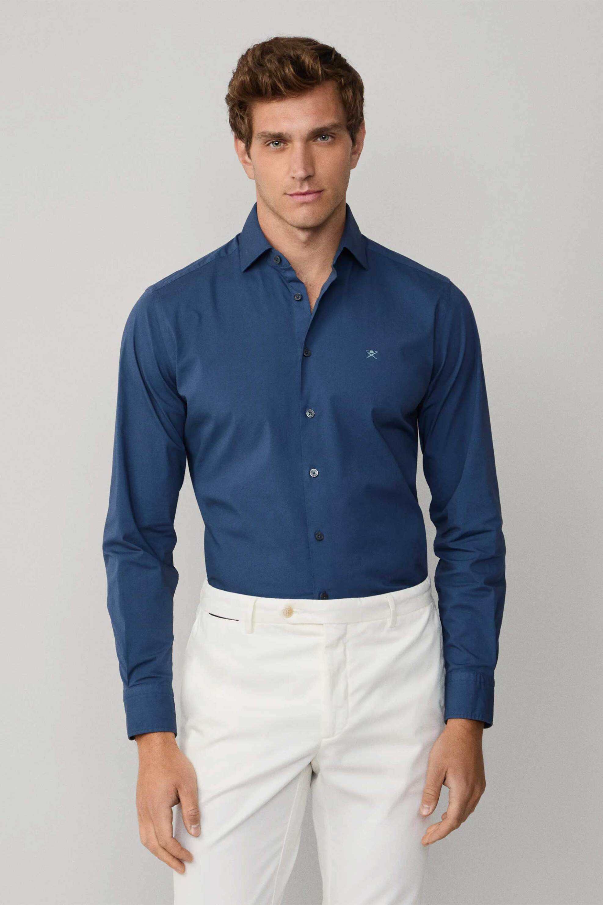 Hackett ανδρικό πουκάμισο poplin με κεντημένο λογότυπο Tailored Fit - HM3010359 Μπλε Σκούρο