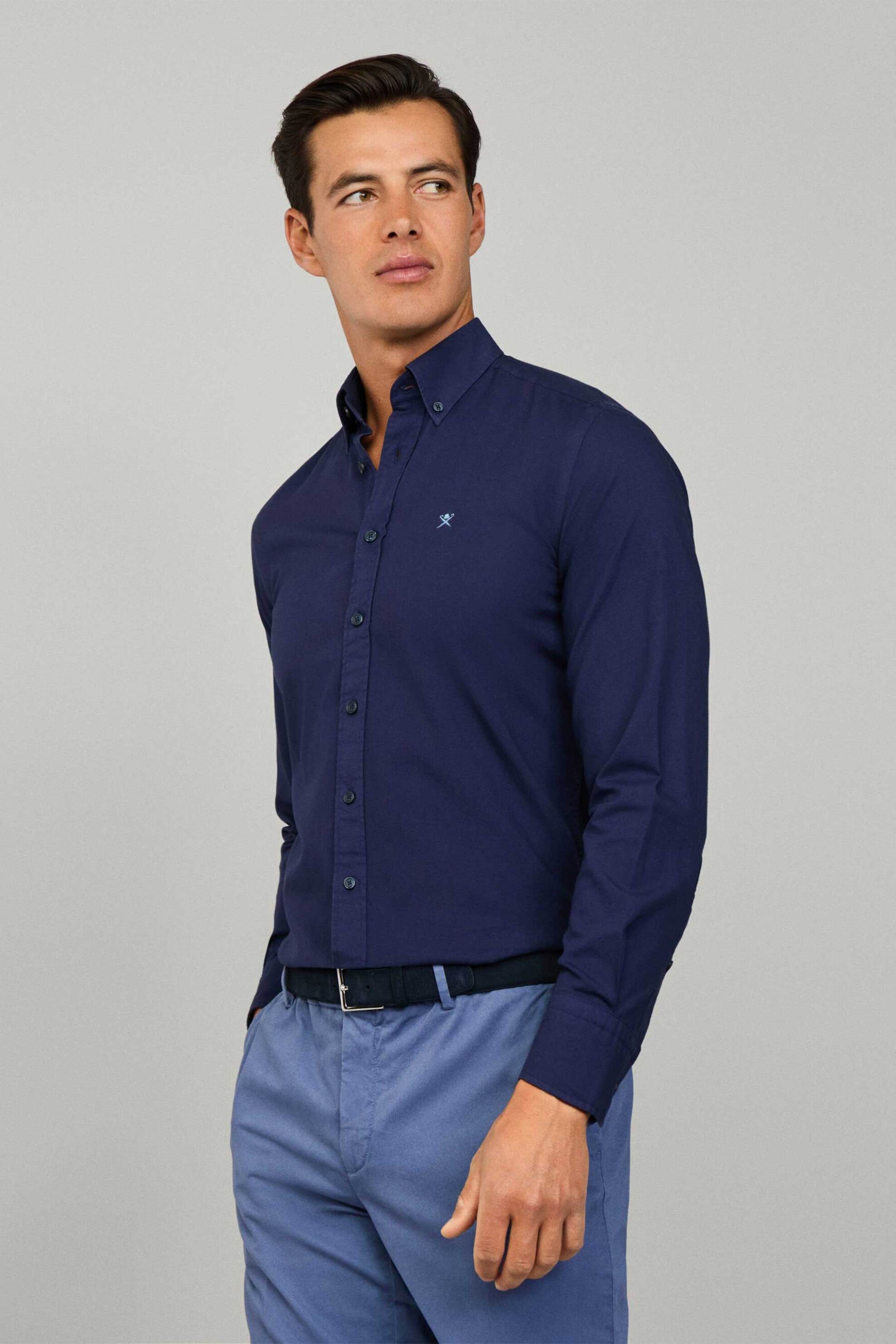 Hackett ανδρικό πουκάμισο μονόχρωμο με λογότυπο Tailored Fit - HM3010508 Μπλε Σκούρο