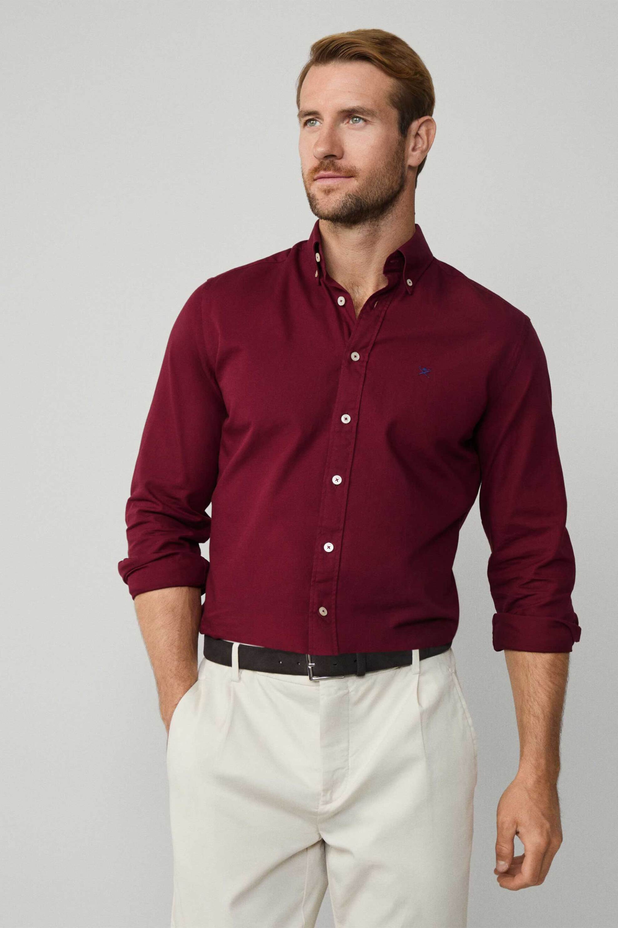 Hackett ανδρικό πουκάμισο μονόχρωμο με λογότυπο Tailored Fit - HM3010508 Μπορντό