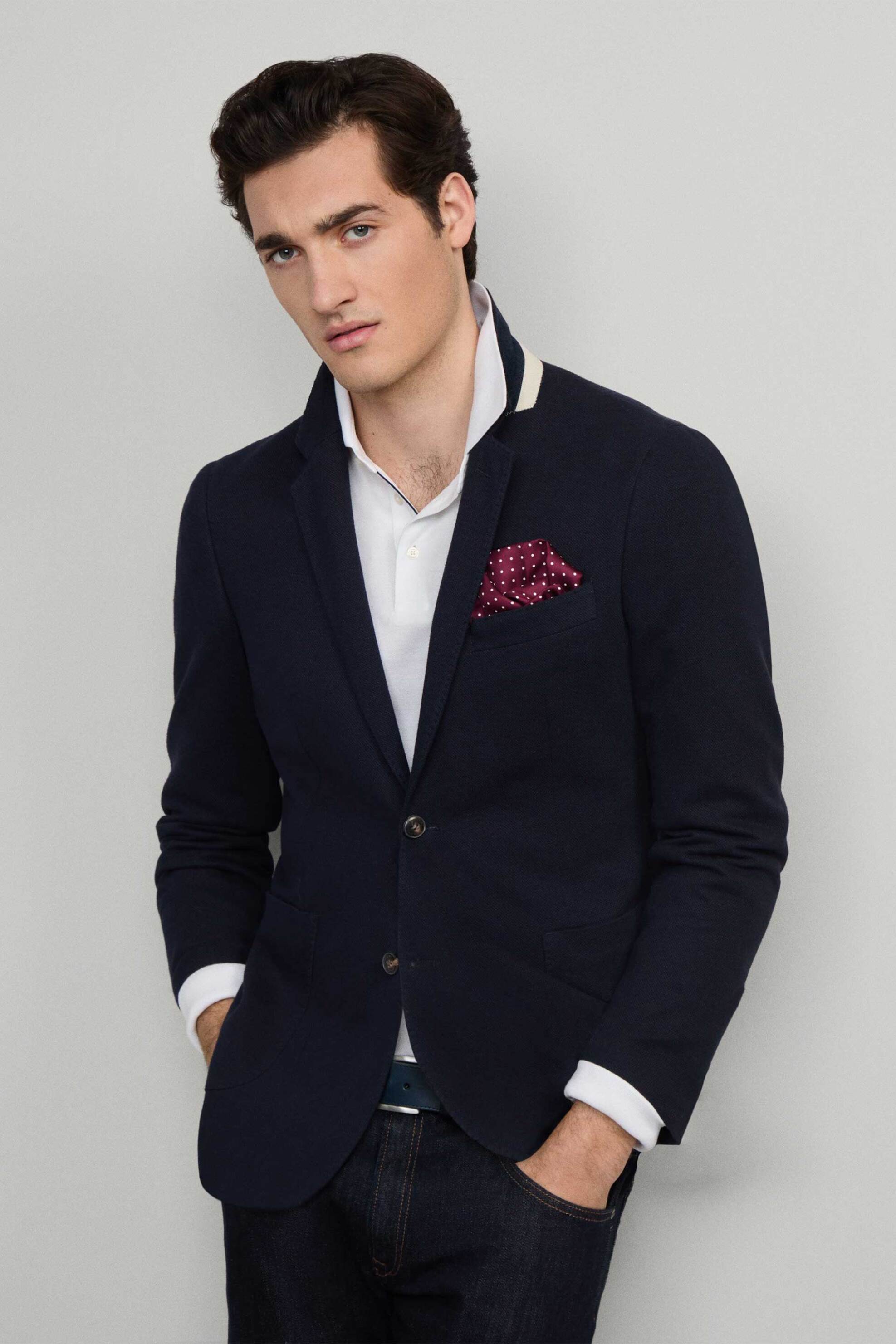 HACKETT Hackett ανδρικό σακάκι πικέ μονόχρωμο - HM4400068R Μπλε Σκούρο