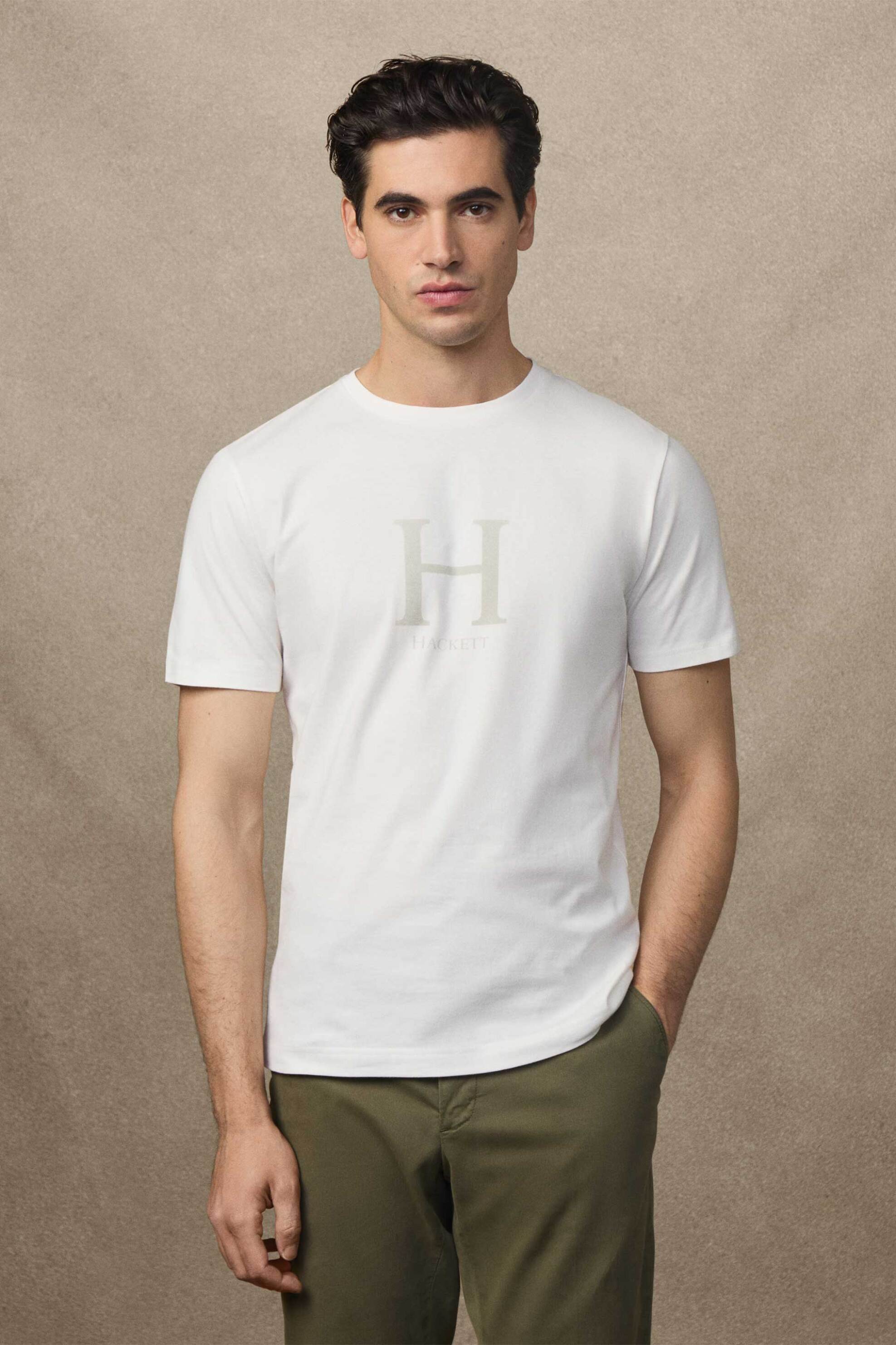 Hackett ανδρικό T-shirt με monogram print Classic Fit - HM5000002 Υπόλευκο