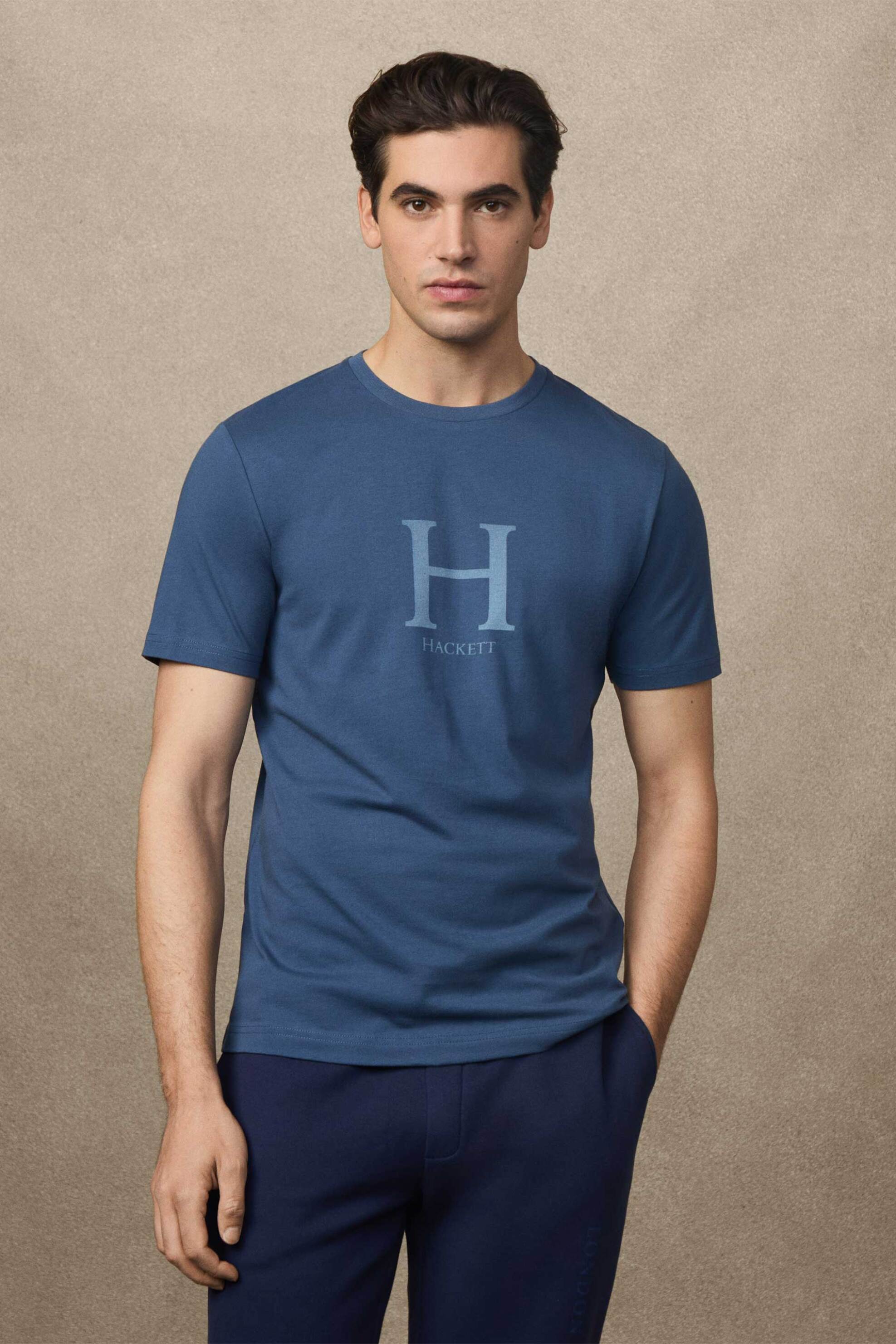 Hackett ανδρικό T-shirt με monogram print Classic Fit - HM5000002 Μπλε Σκούρο