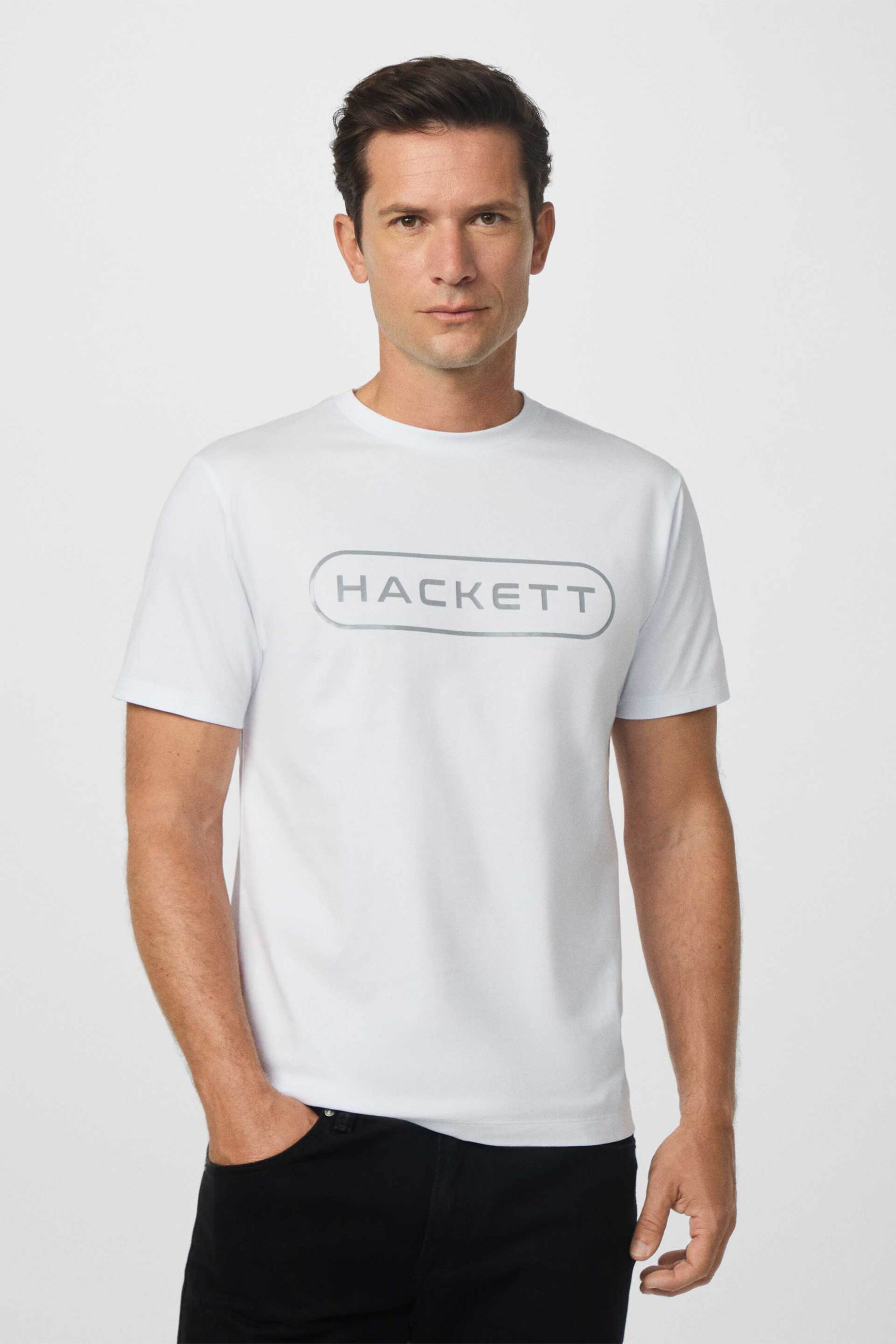 Hackett ανδρικό T-shirt με logo print Classic Fit - HM5000007 Λευκό