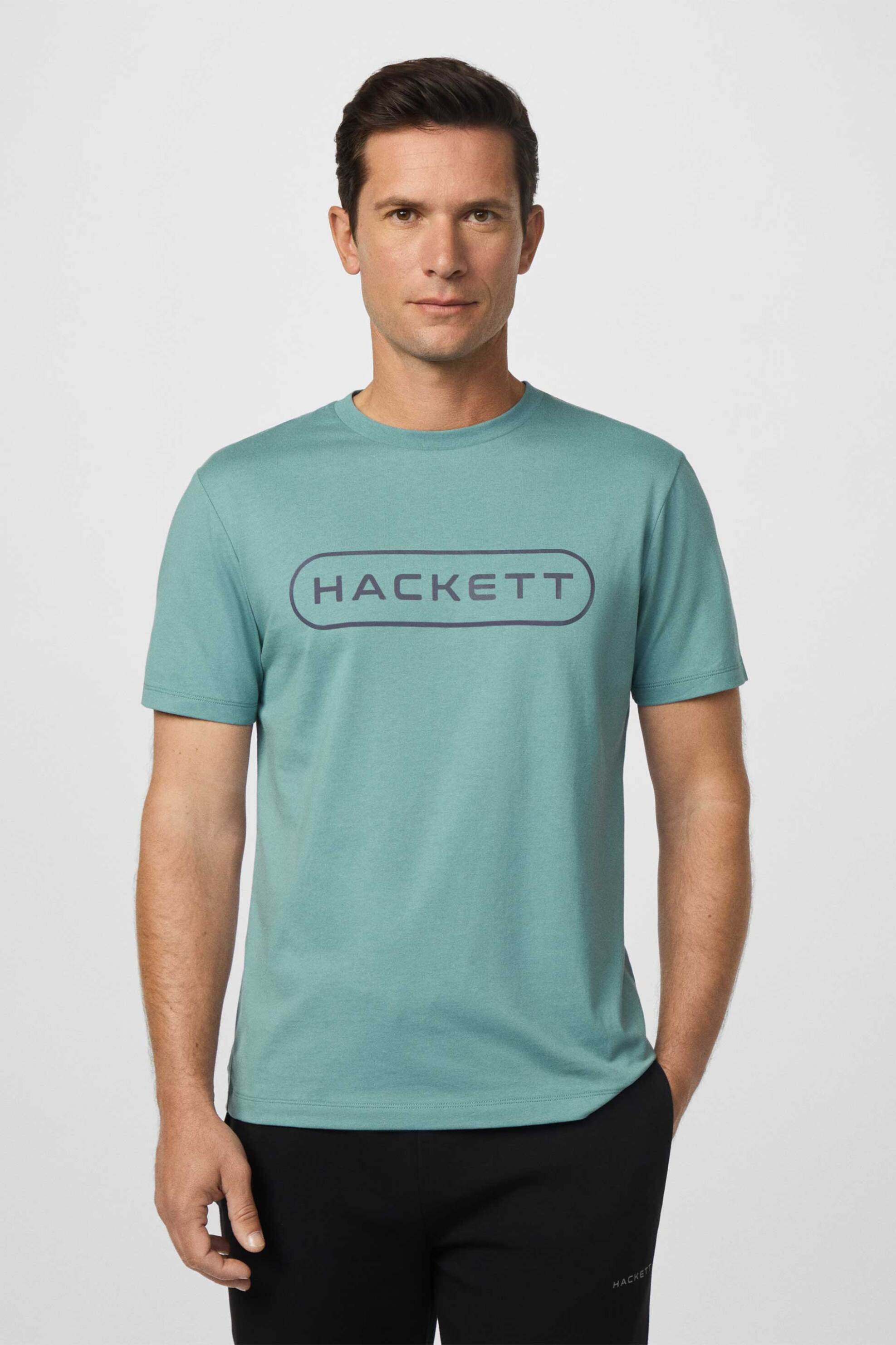 Hackett ανδρικό T-shirt με logo print Classic Fit - HM5000007 Πράσινο Μέντας
