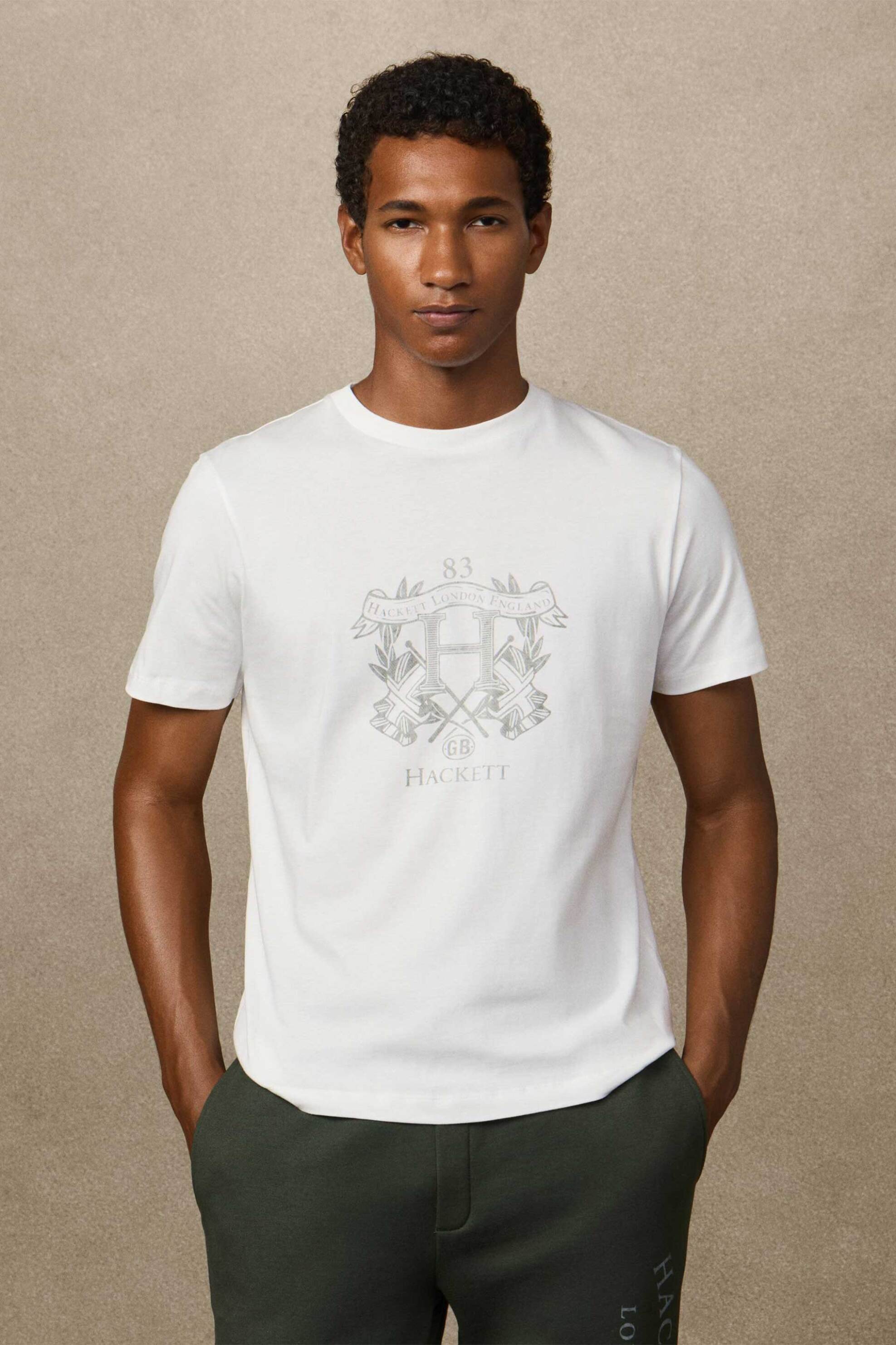 Hackett ανδρικό T-shirt με λογότυπο Classic Fit - HM5000018 Λευκό