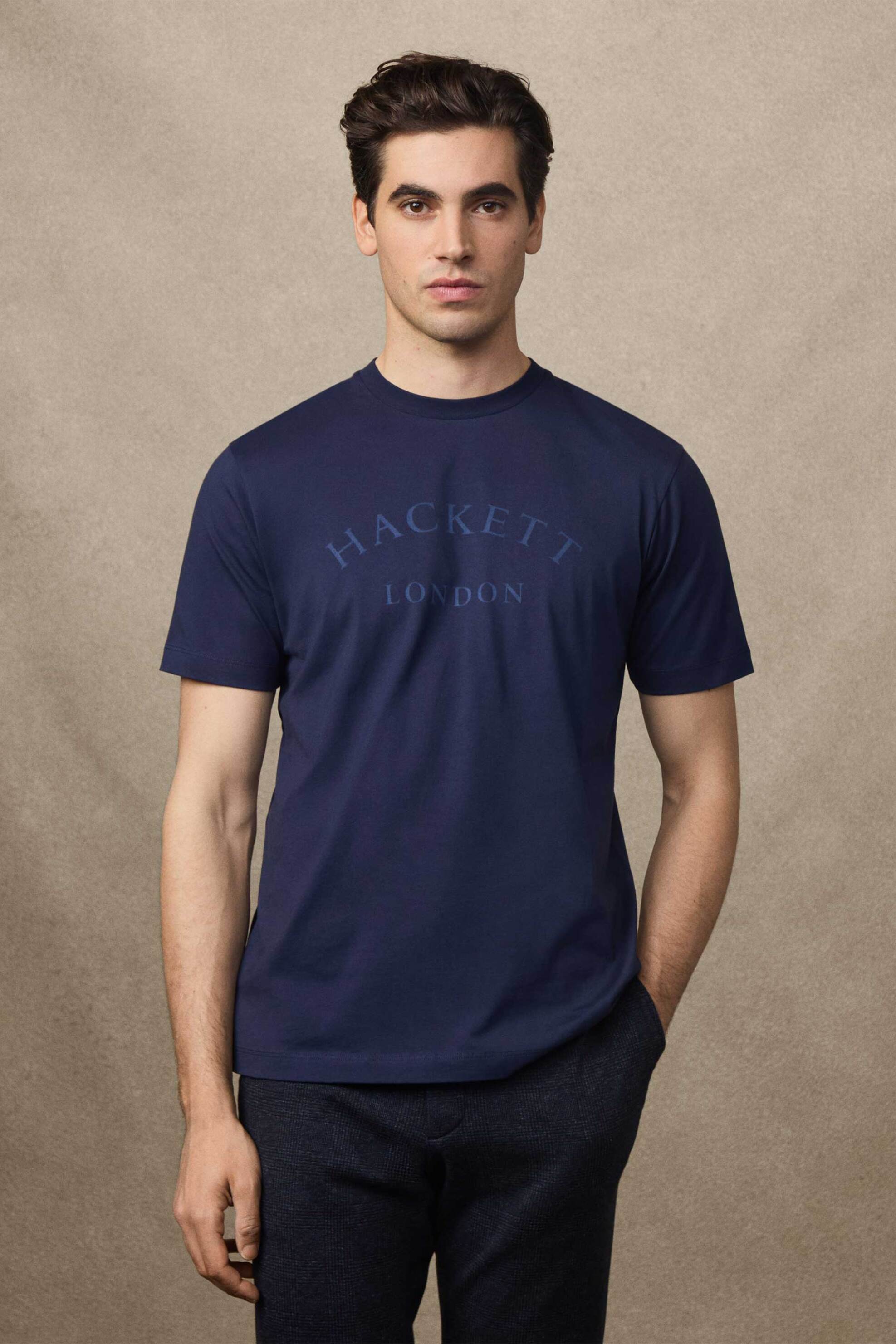 Hackett ανδρικό T-shirt με logo print Classic Fit - HM5000019 Μπλε Σκούρο