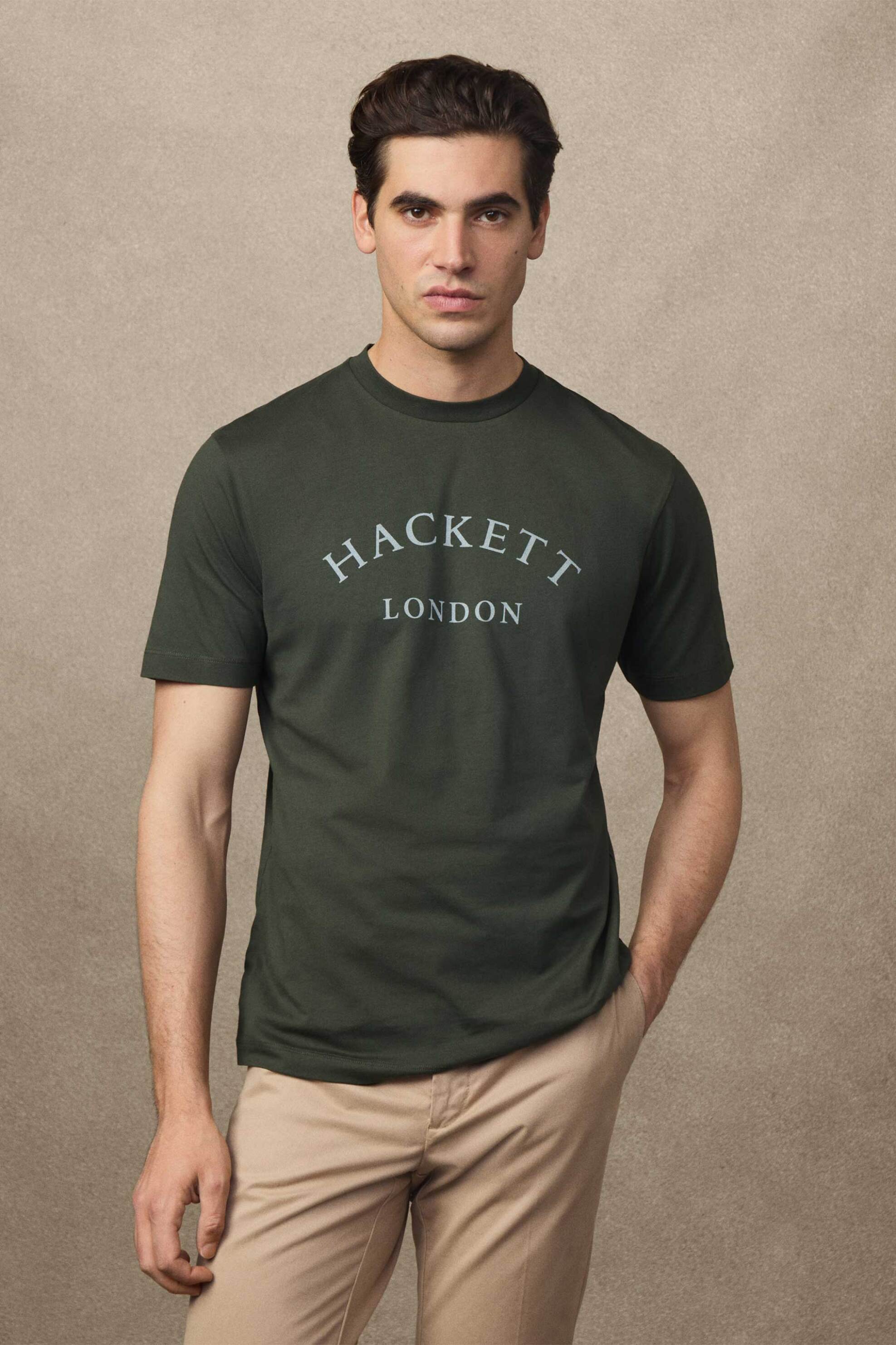 Hackett ανδρικό T-shirt με logo print Classic Fit - HM5000019 Πράσινο Σκούρο