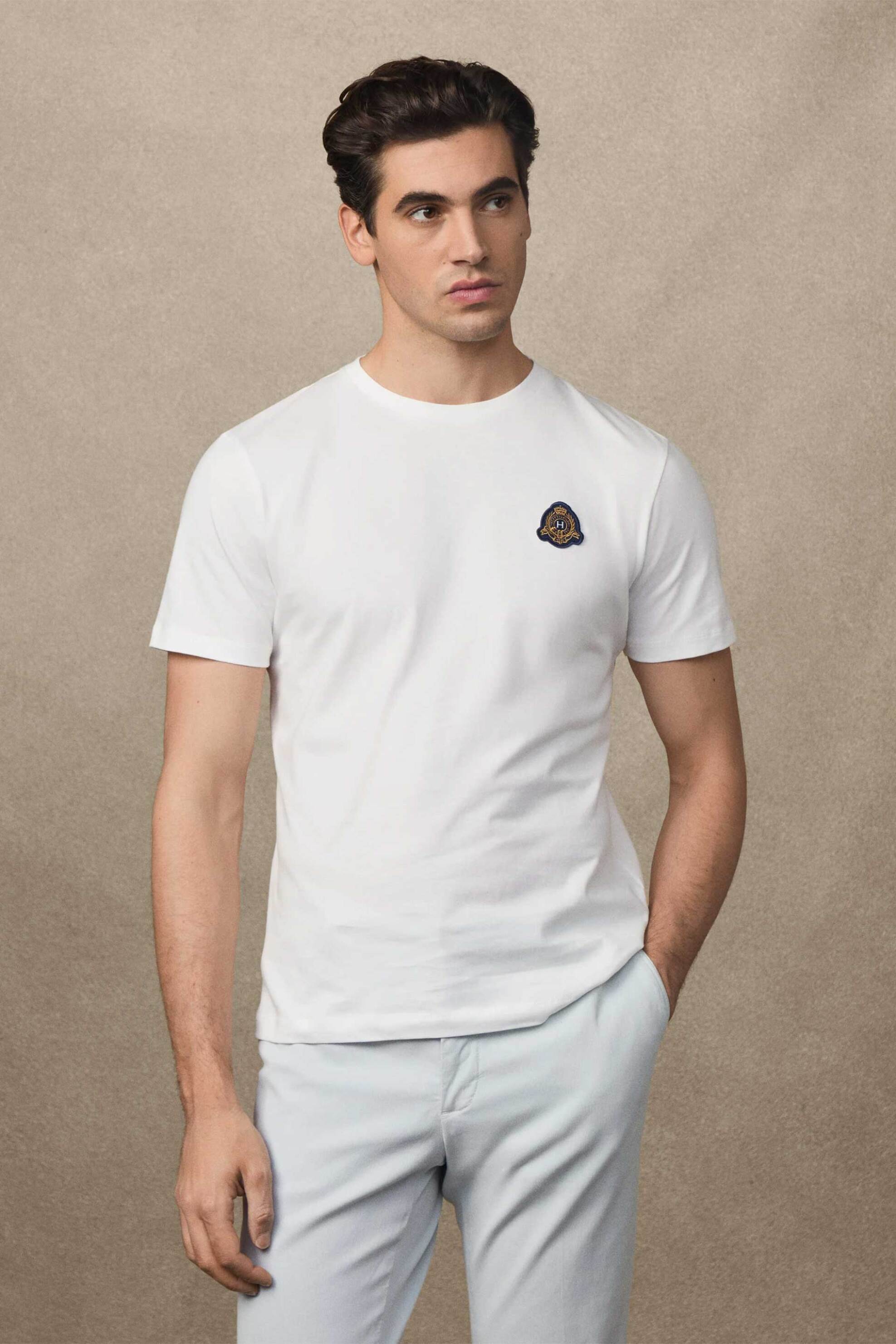 Hackett ανδρικό T-shirt με κεντημένο logo patch Classic Fit - HM5000024 Υπόλευκο
