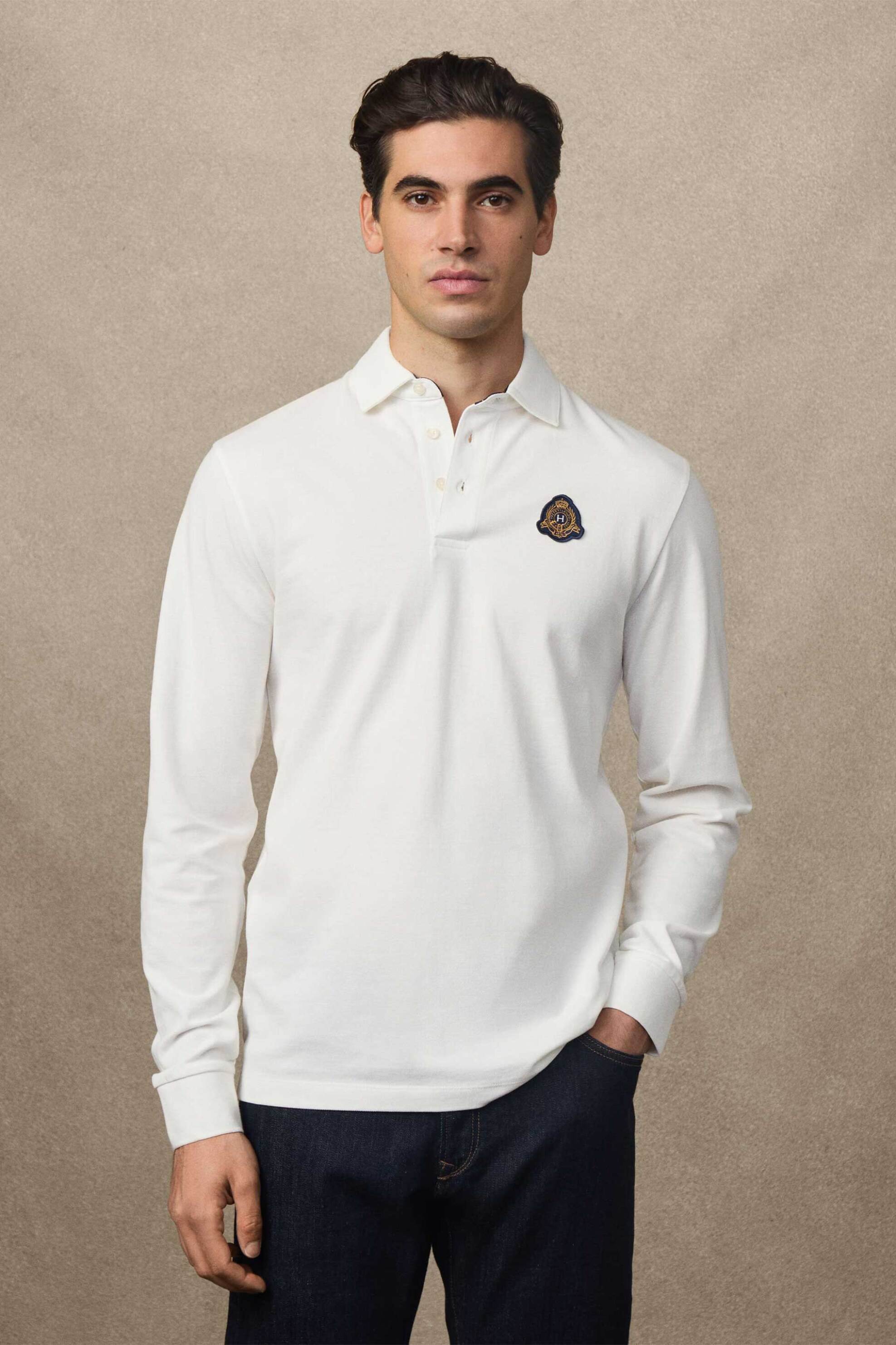 Hackett ανδρική μπλούζα πόλο με κεντημένο λογότυπο - HM5500004 Λευκό