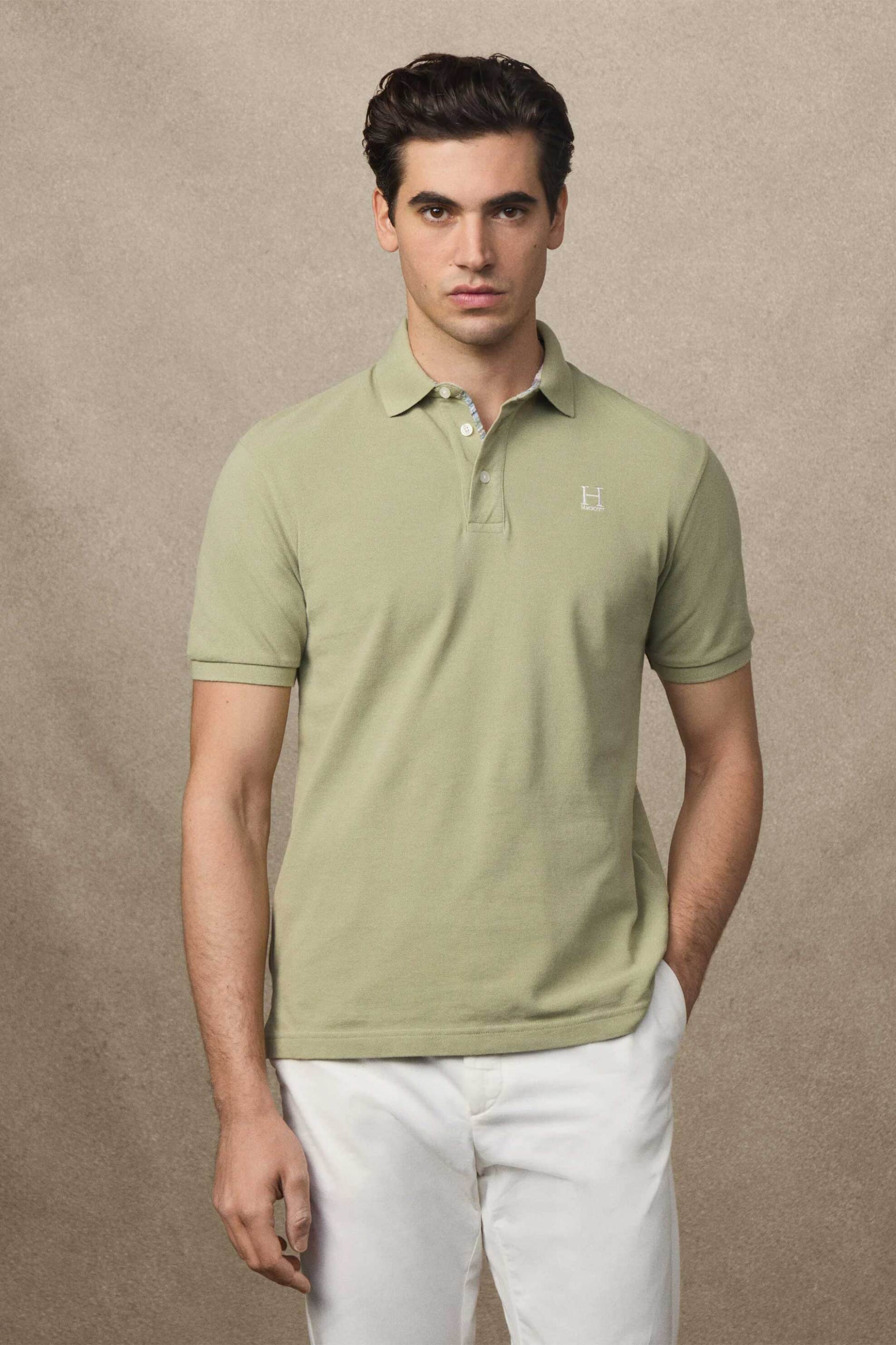 Hackett ανδρική μπλούζα πόλο πικέ με κεντημένο monogram Classic Fit - HM5600001 Πράσινο Ανοιχτό
