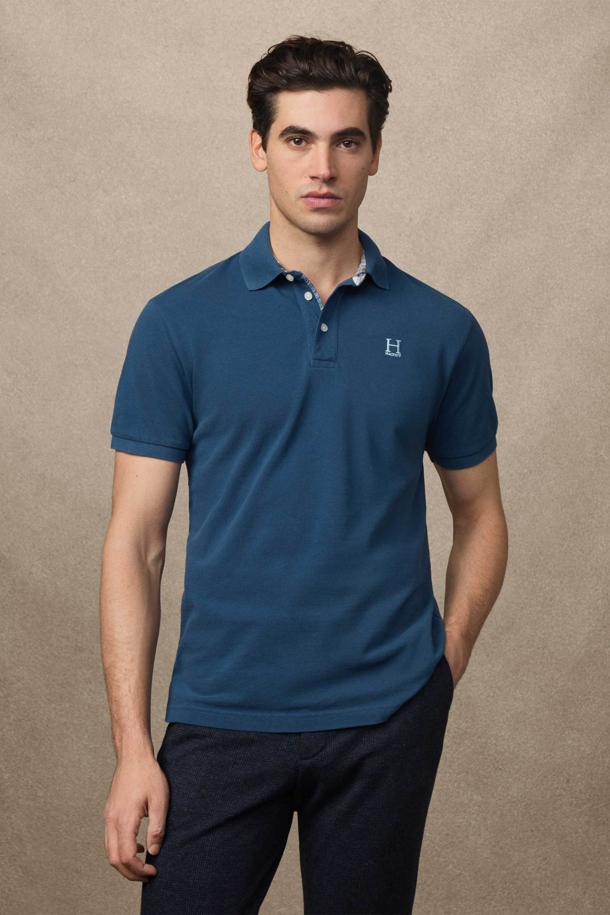 Hackett ανδρική μπλούζα πόλο πικέ με κεντημένο monogram Classic Fit - HM5600001 Μπλε Σκούρο