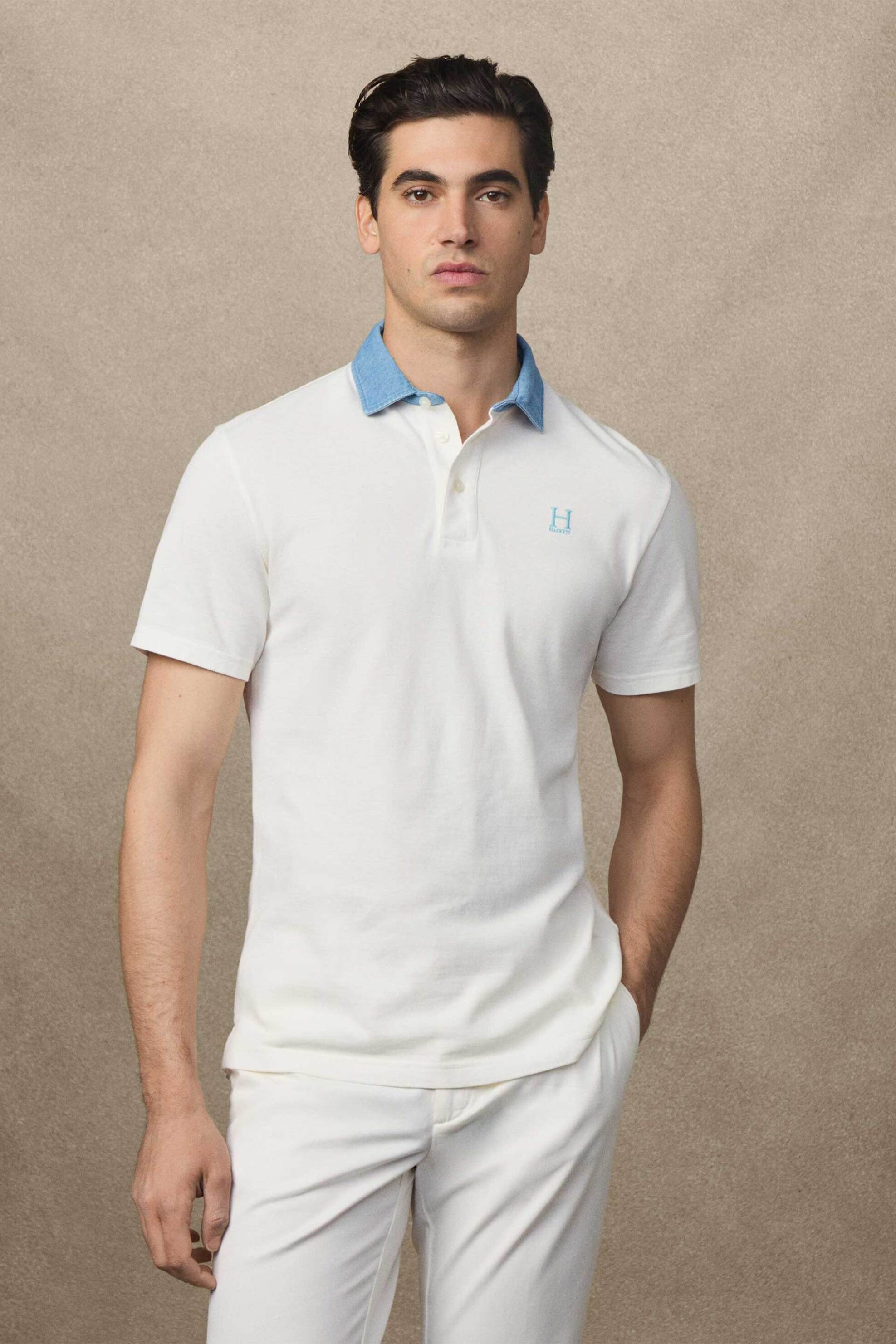 Hackett ανδρική μπλούζα πόλο με κεντημένο λογότυπο - HM5600002 Λευκό