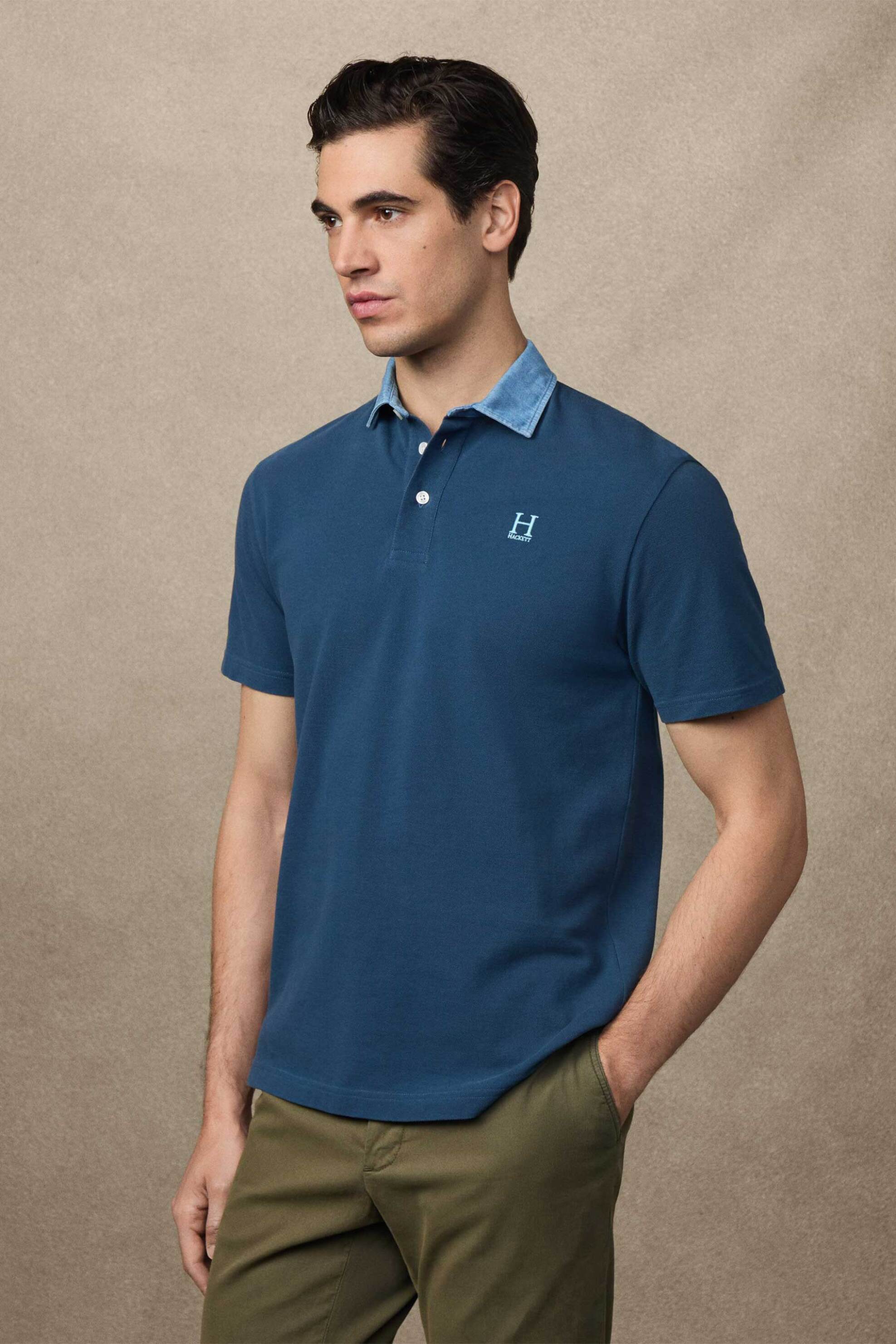 Hackett ανδρική μπλούζα πόλο με κεντημένο λογότυπο - HM5600002 Μπλε Σκούρο