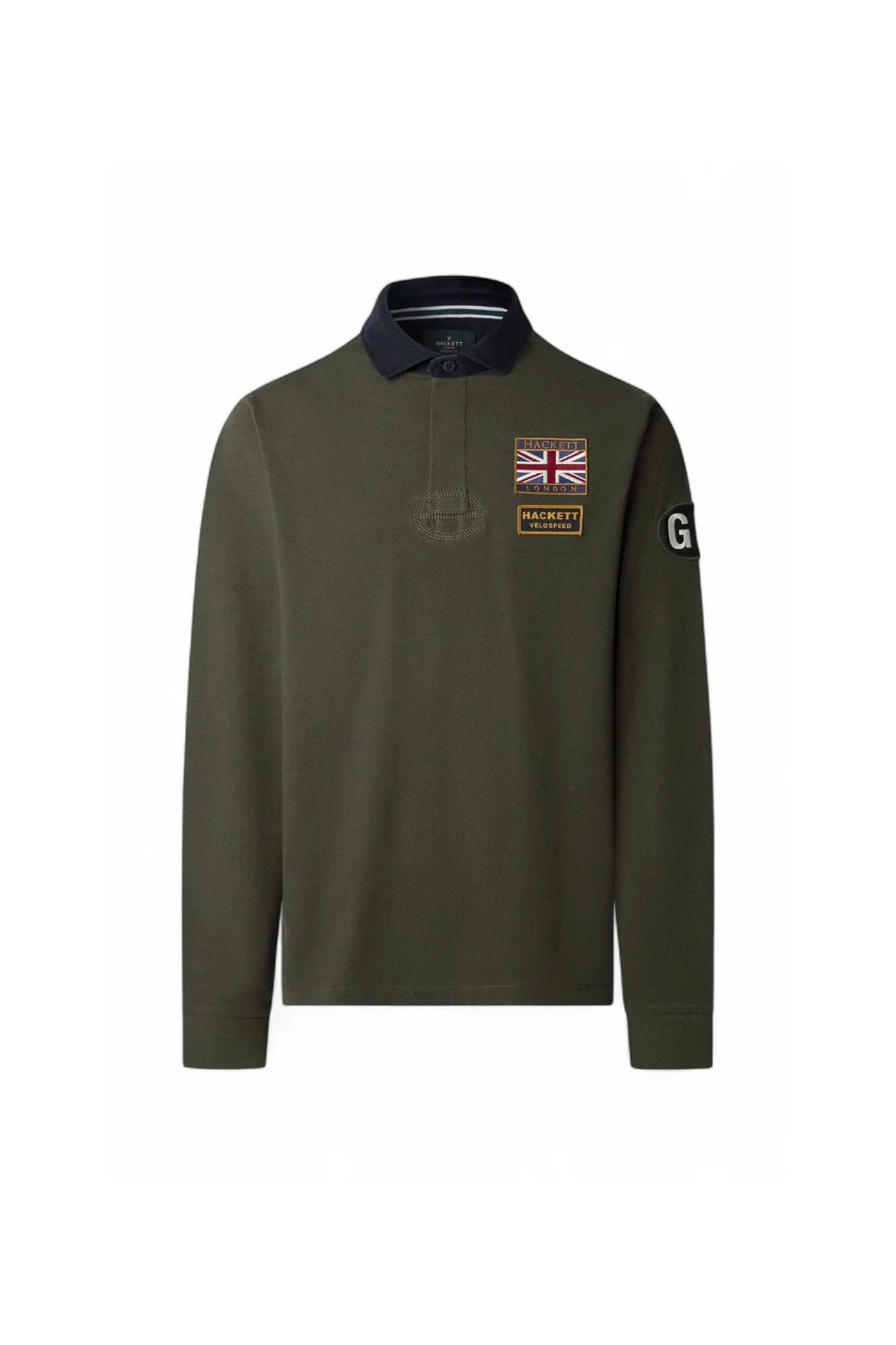 Hackett ανδρική μπλούζα πόλο με κεντημένα patches - HM5700003 Χακί