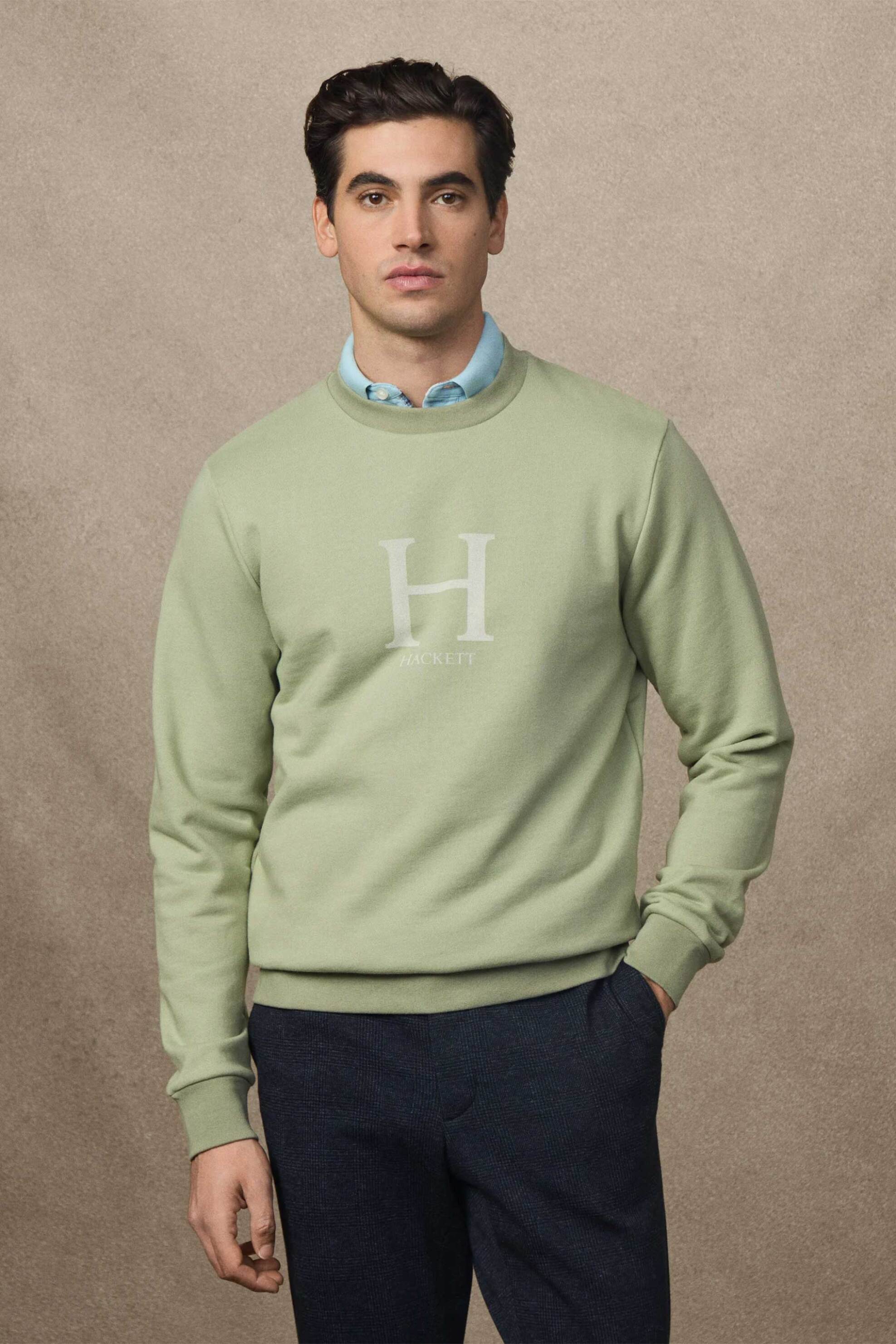 Hackett ανδρική μπλούζα φούτερ με monogram print Classic Fit - HM5800002 Πράσινο Ανοιχτό