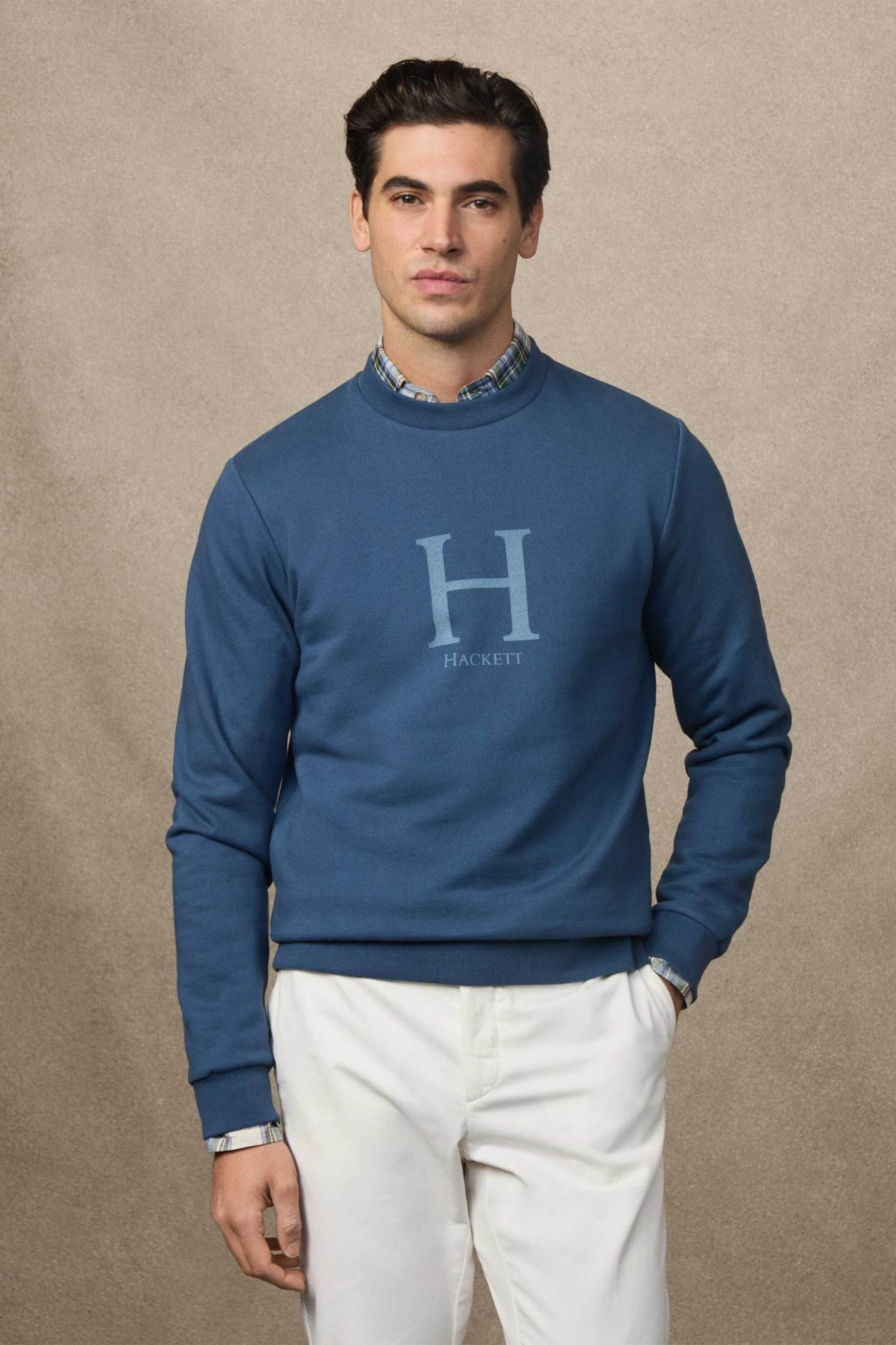 Hackett ανδρική μπλούζα φούτερ με monogram print Classic Fit - HM5800002 Μπλε Σκούρο