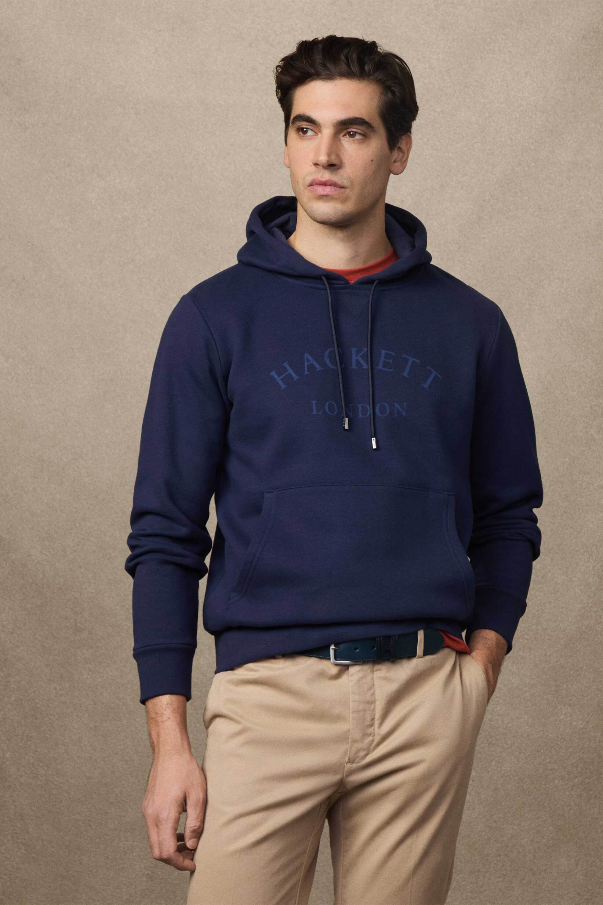 Hackett ανδρική μπλούζα φούτερ με κουκούλα και λογότυπο Classic Fit - HM5800011 Μπλε Σκούρο