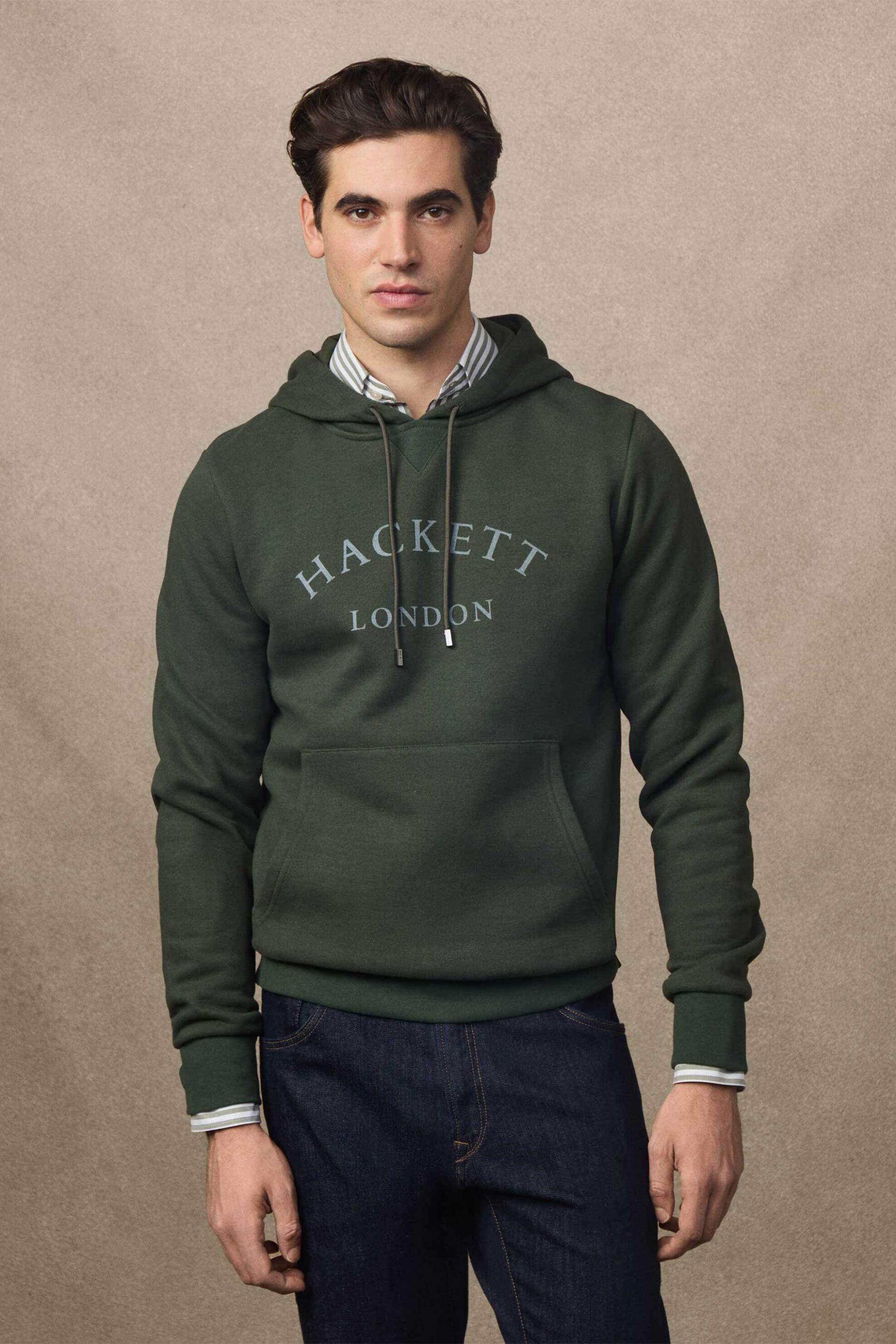 Hackett ανδρική μπλούζα φούτερ με κουκούλα και λογότυπο Classic Fit - HM5800011 Πράσινο Σκούρο