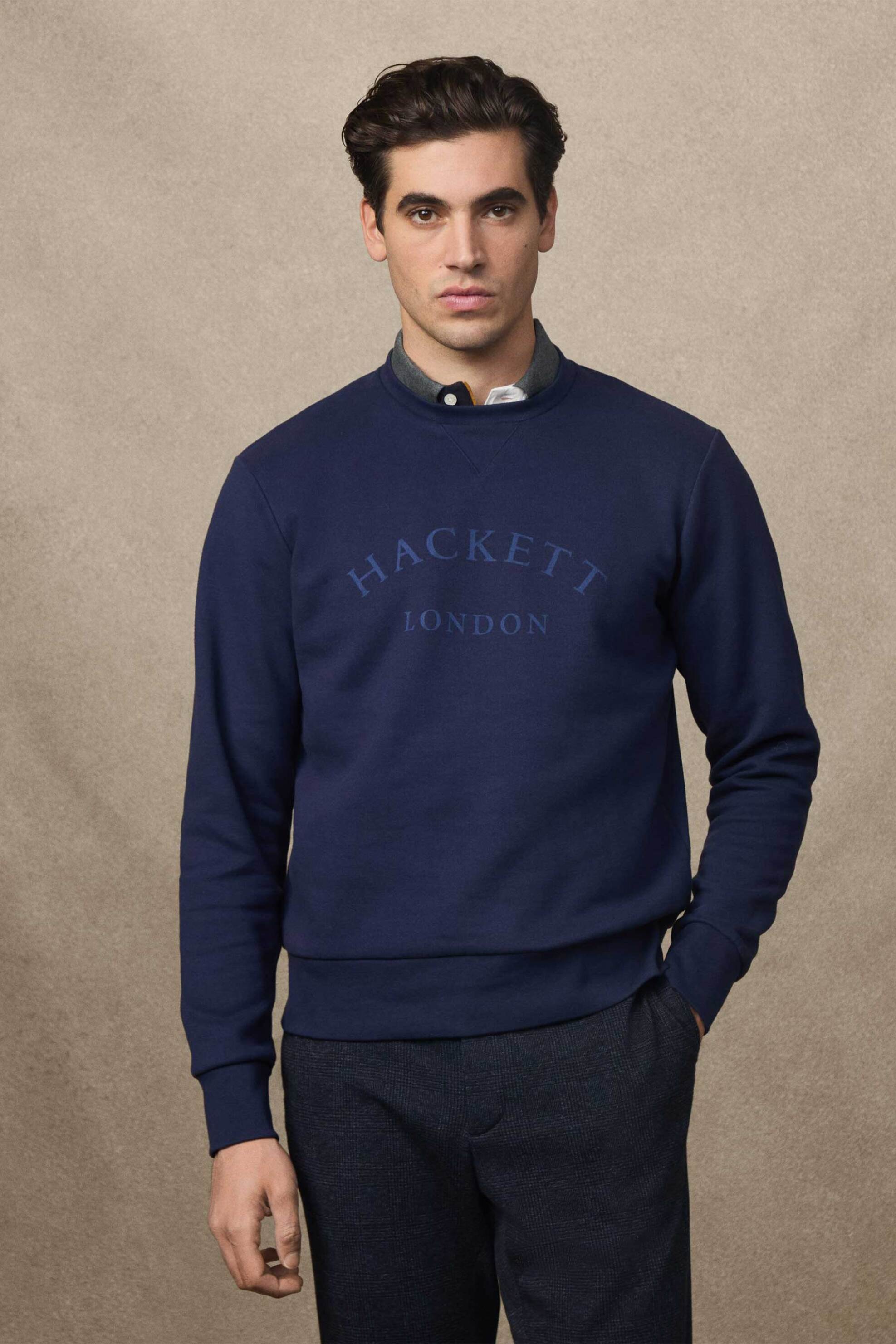Hackett ανδρική μπλούζα φούτερ με λογότυπο Classic Fit - HM5800021 Μπλε Σκούρο