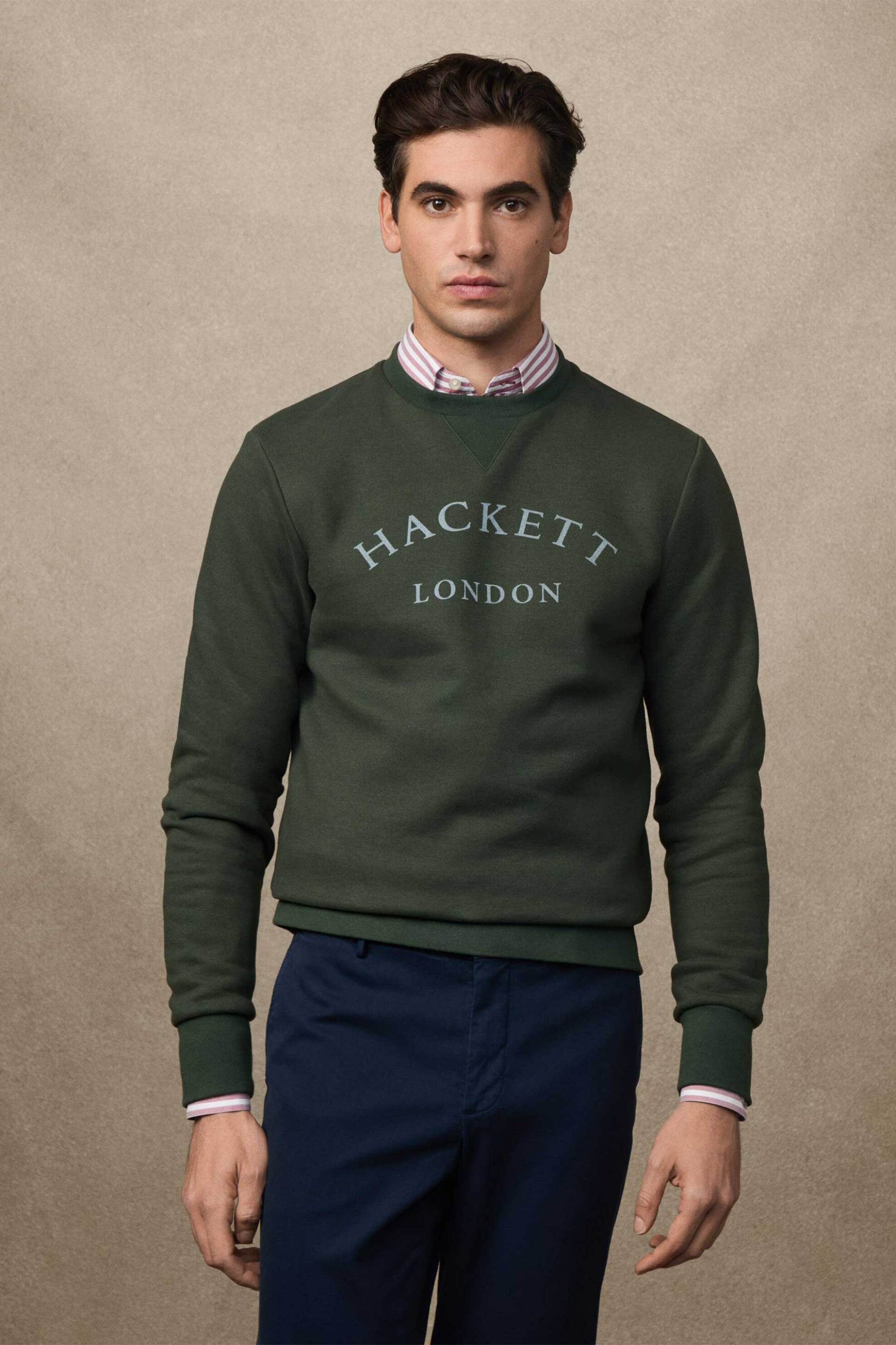 Hackett ανδρική μπλούζα φούτερ με λογότυπο Classic Fit - HM5800021 Πράσινο Σκούρο
