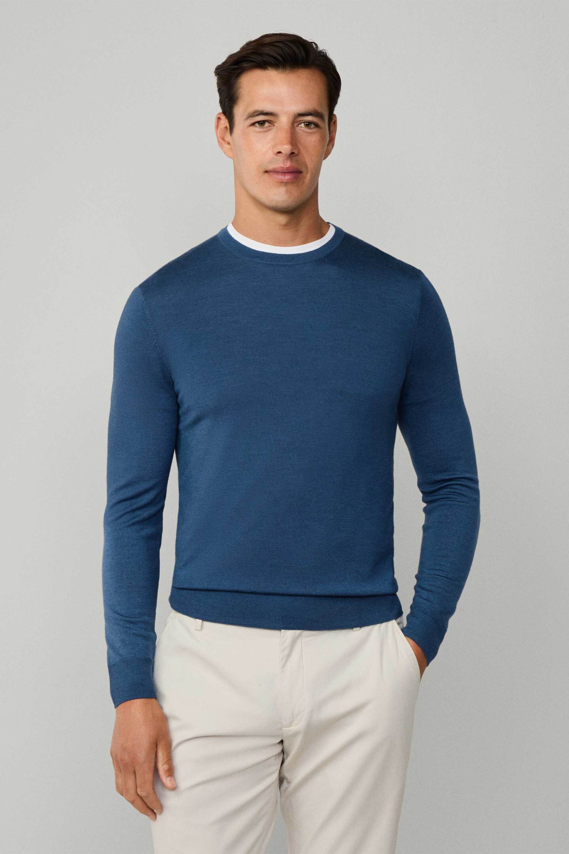Hackett ανδρικό πουλόβερ από μαλλί και μετάξι Regular Fit - HM7000006 Μπλε Σκούρο