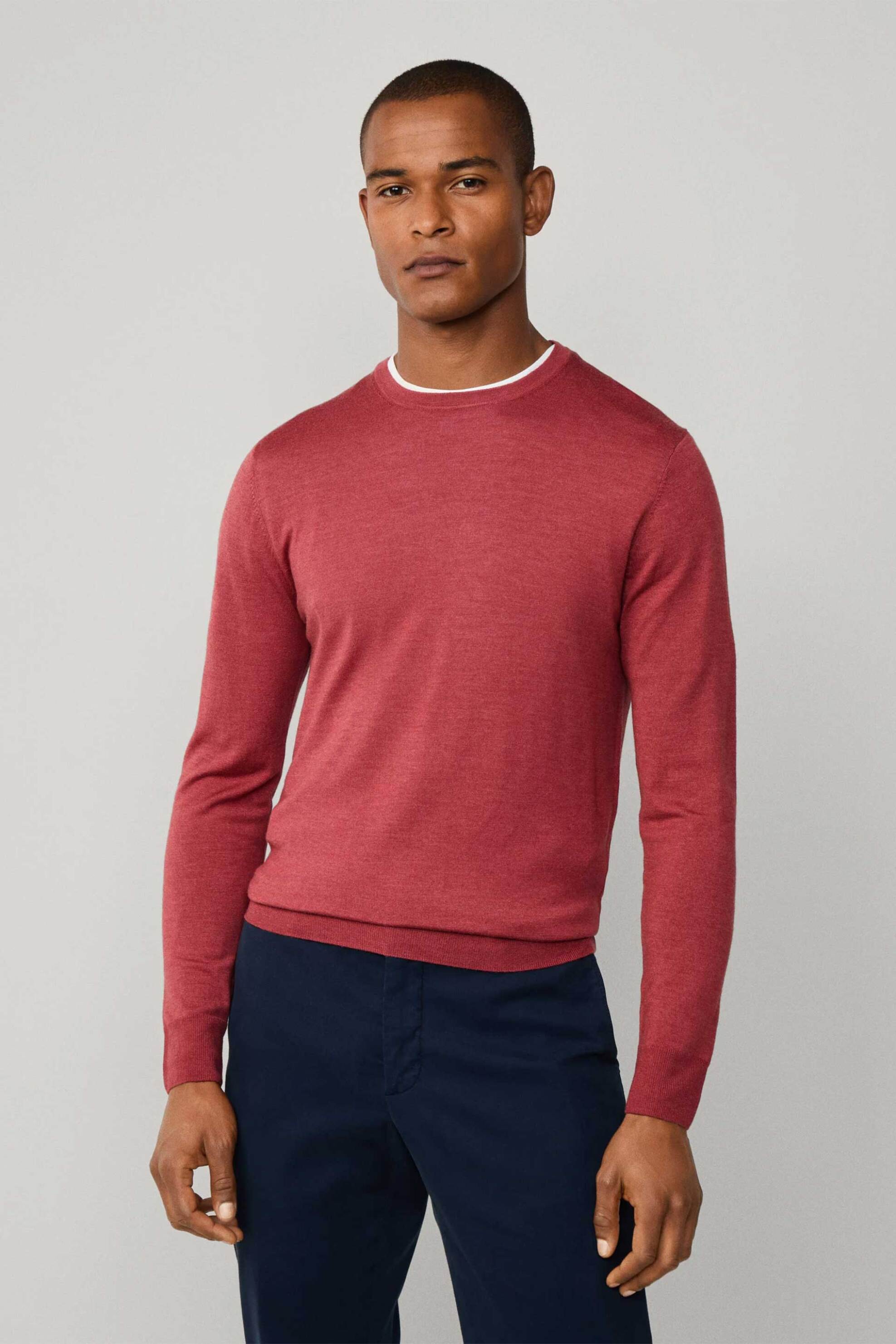 Hackett ανδρικό πουλόβερ από μαλλί και μετάξι Regular Fit - HM7000006 Κόκκινο Indian