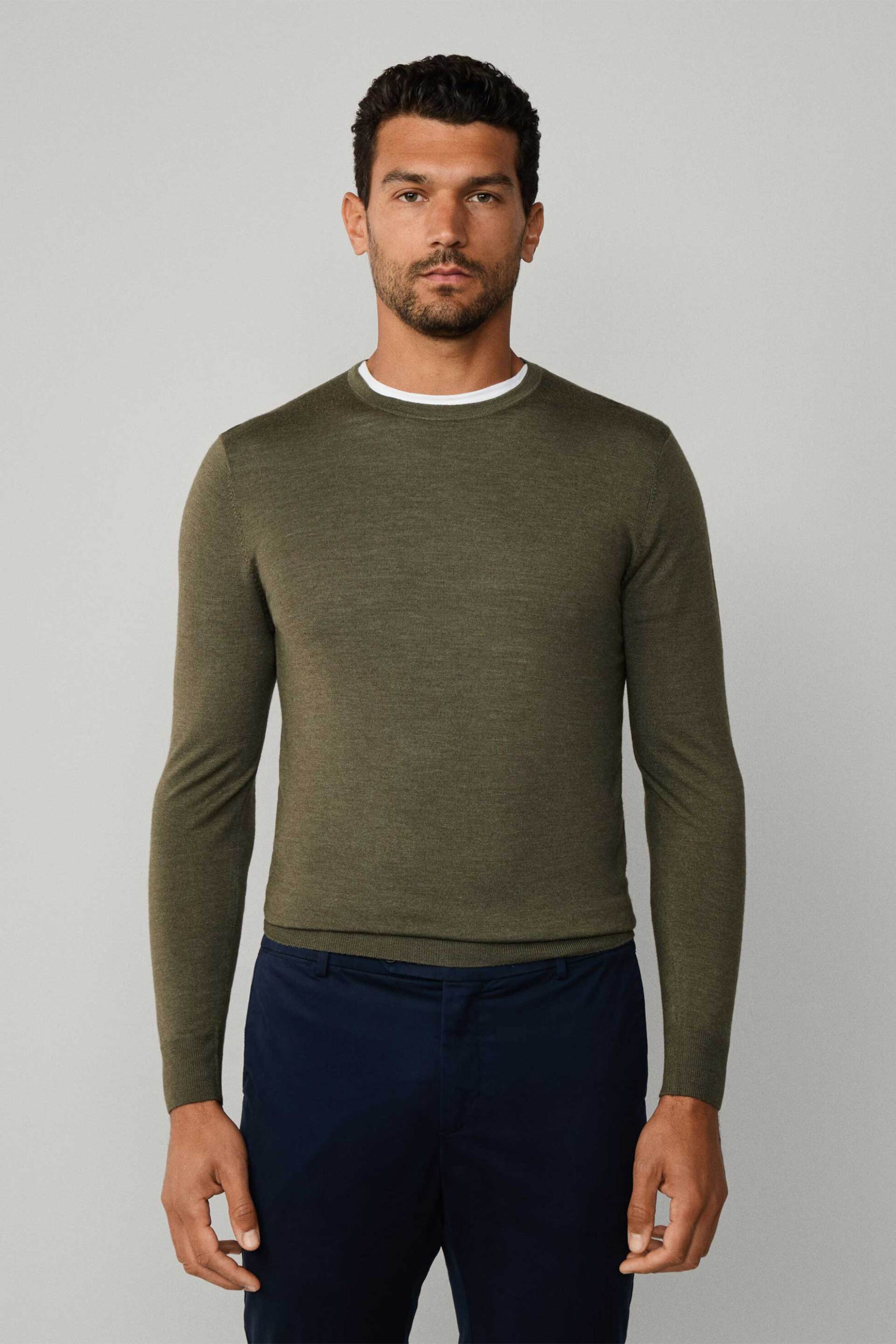 Hackett ανδρικό πουλόβερ από μαλλί και μετάξι Regular Fit - HM7000006 Χακί