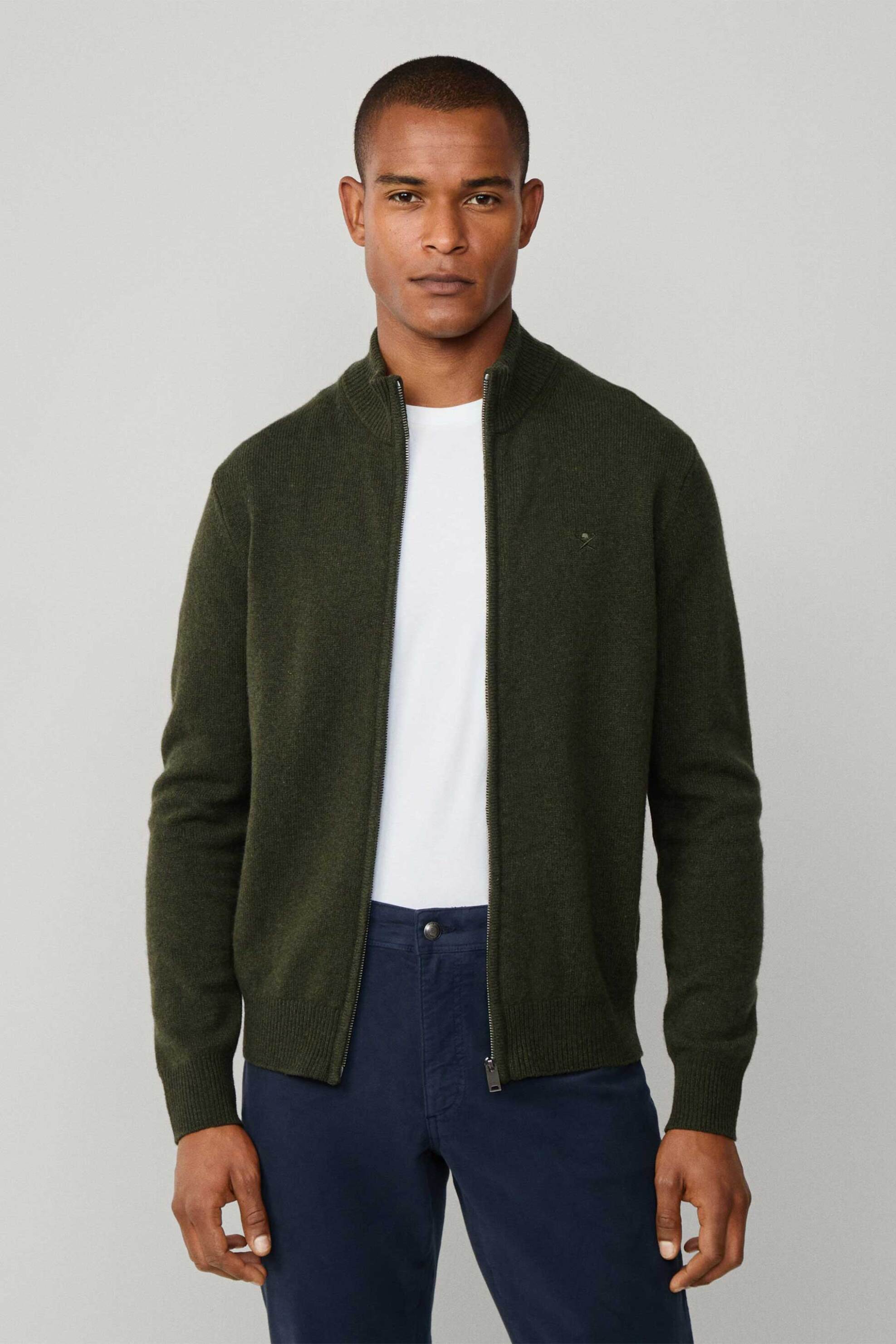 Hackett ανδρική μάλλινη ζακέτα Regular Fit - HM7000077 Χακί