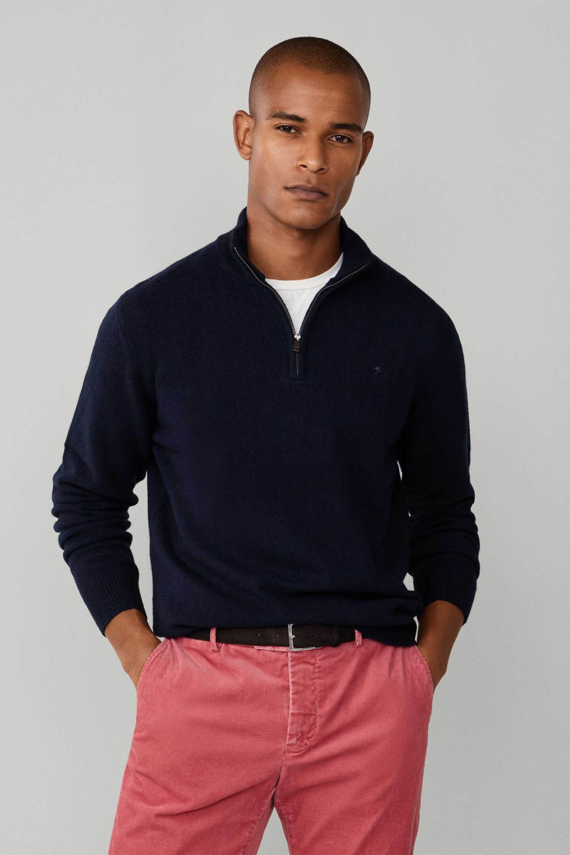 Hackett ανδρικό μάλλινο πουλόβερ Regular Fit - HM7000078 Μπλε Σκούρο