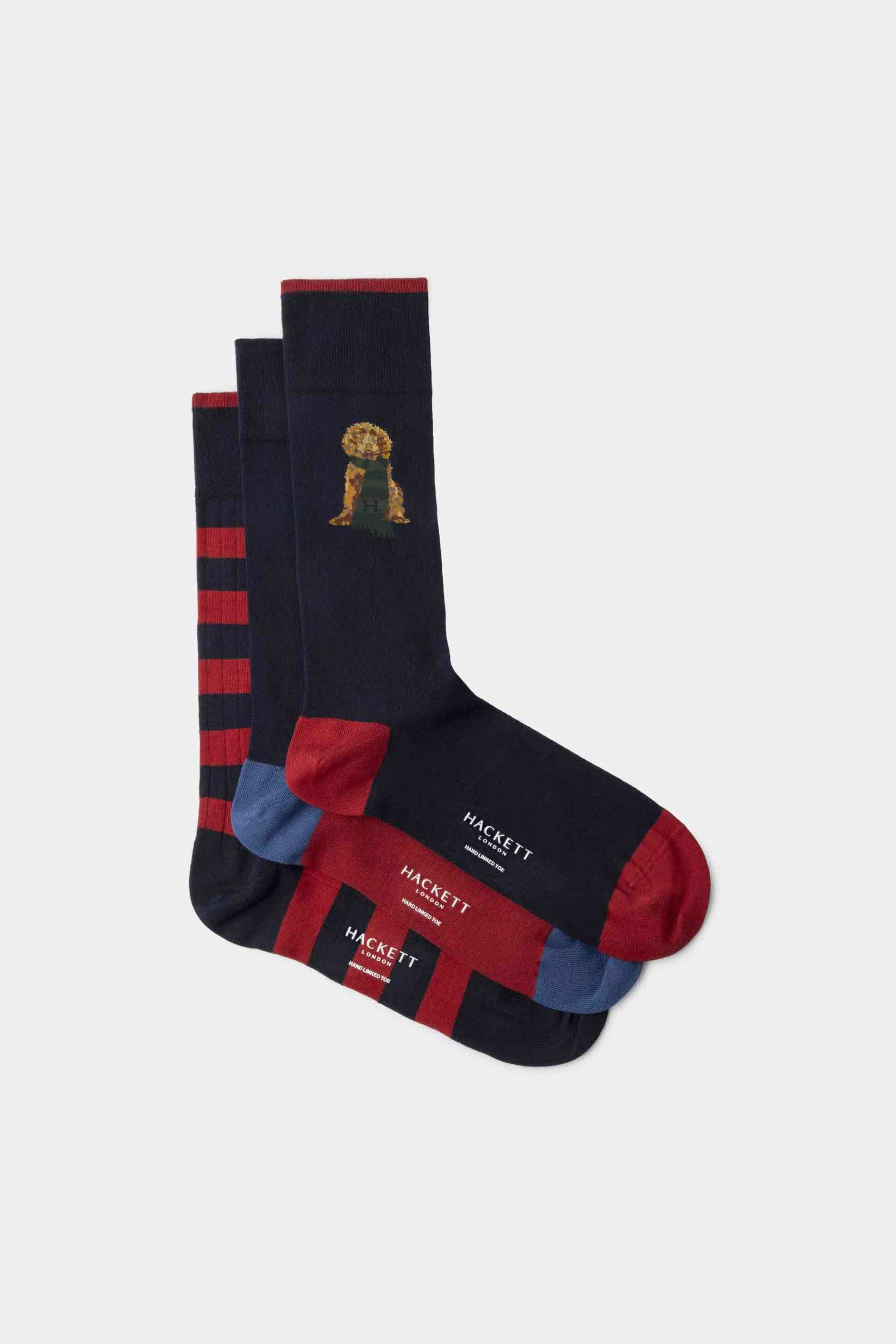 HACKETT Hackett σετ ανδρικές μακριές κάλτσες σε διάφορα σχέδια (3 ζευγάρια) - HMU300028 Μπλε Σκούρο