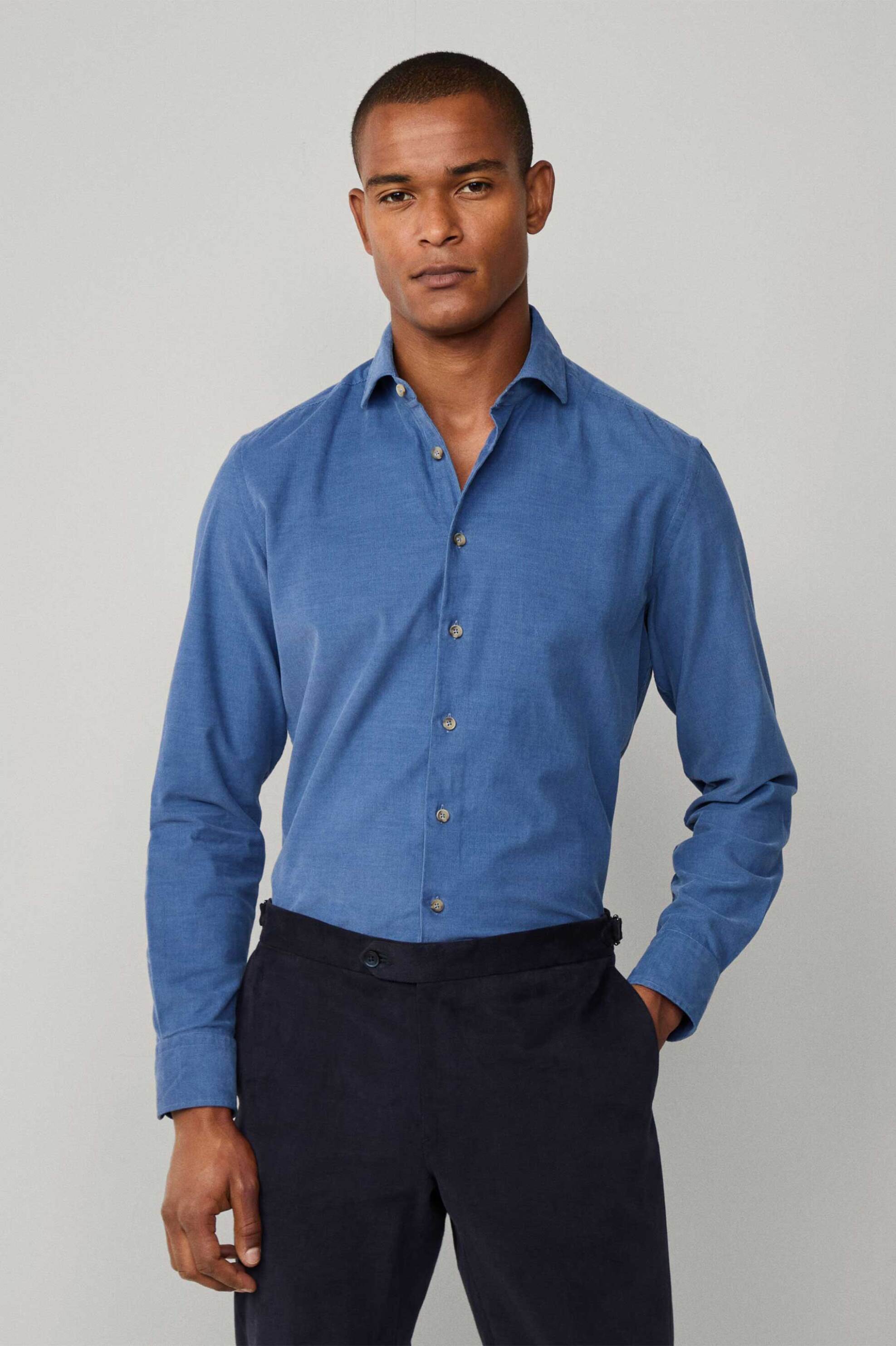 Hackett ανδρικό κοτλέ πουκάμισο Tailored Fit - HM3010412 Μπλε