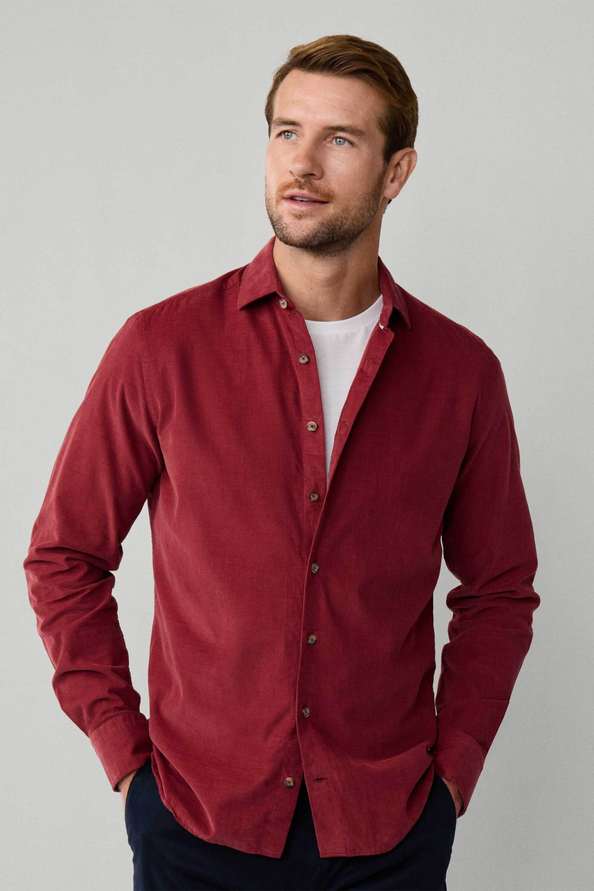 Hackett ανδρικό κοτλέ πουκάμισο Tailored Fit - HM3010412 Κόκκινο Indian