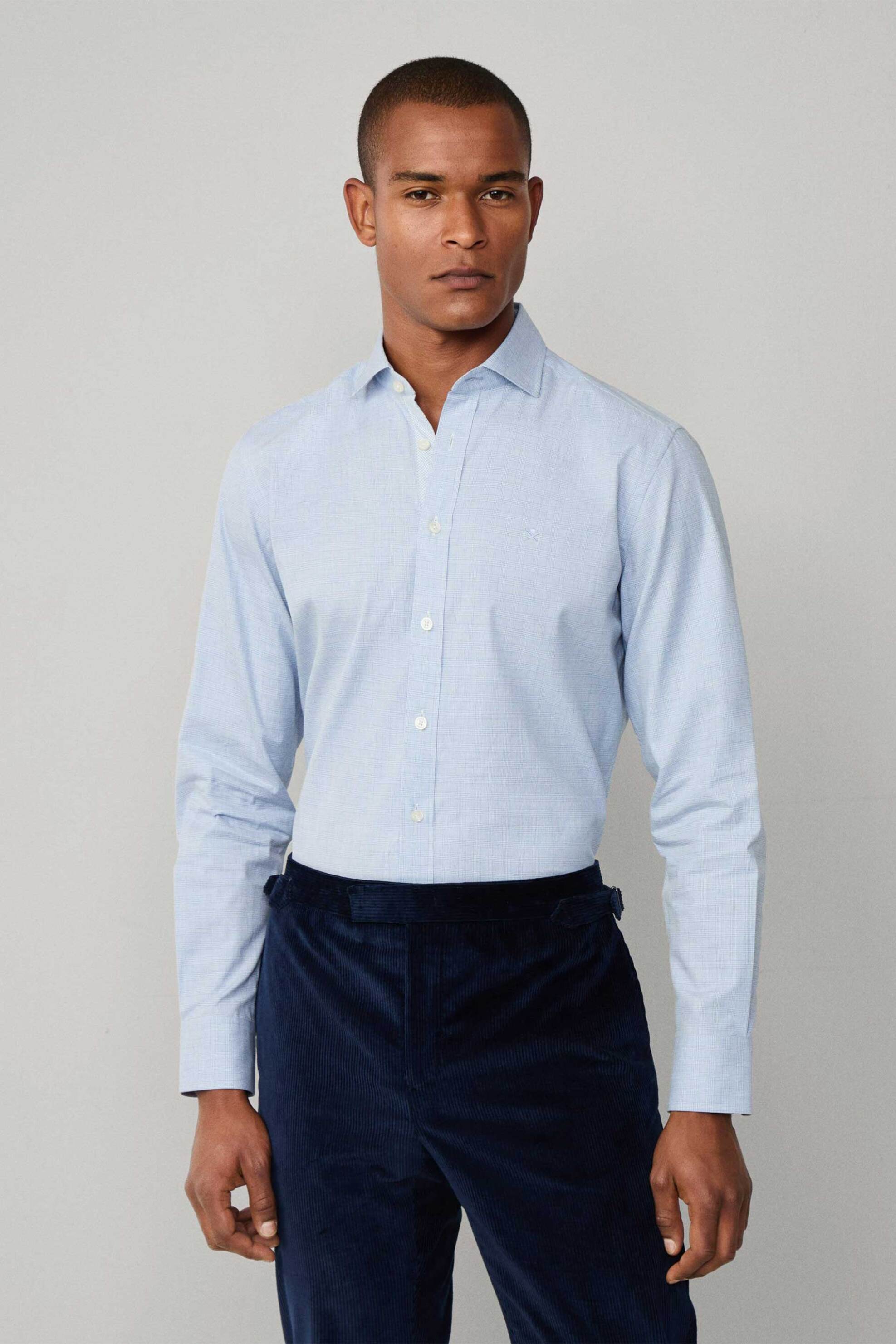 Hackett ανδρικό πουκάμισο με πλεκτό καρό σχέδιο Tailored Fit - HM3010431 Μπλε Ανοιχτό