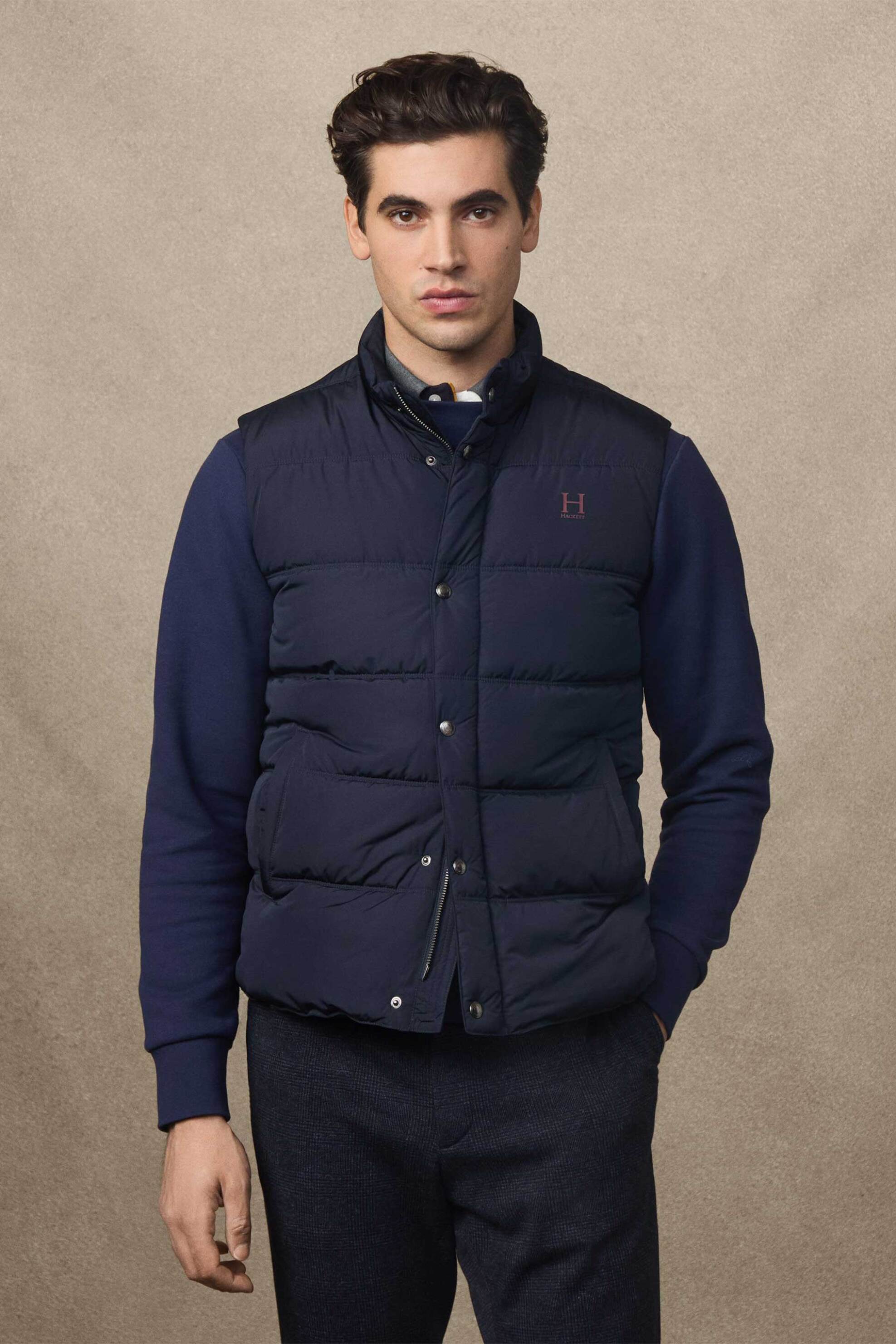 Hackett ανδρικό μπουφάν μονόχρωμο με καπιτονέ σχέδιο - HM4000050 Μπλε Σκούρο