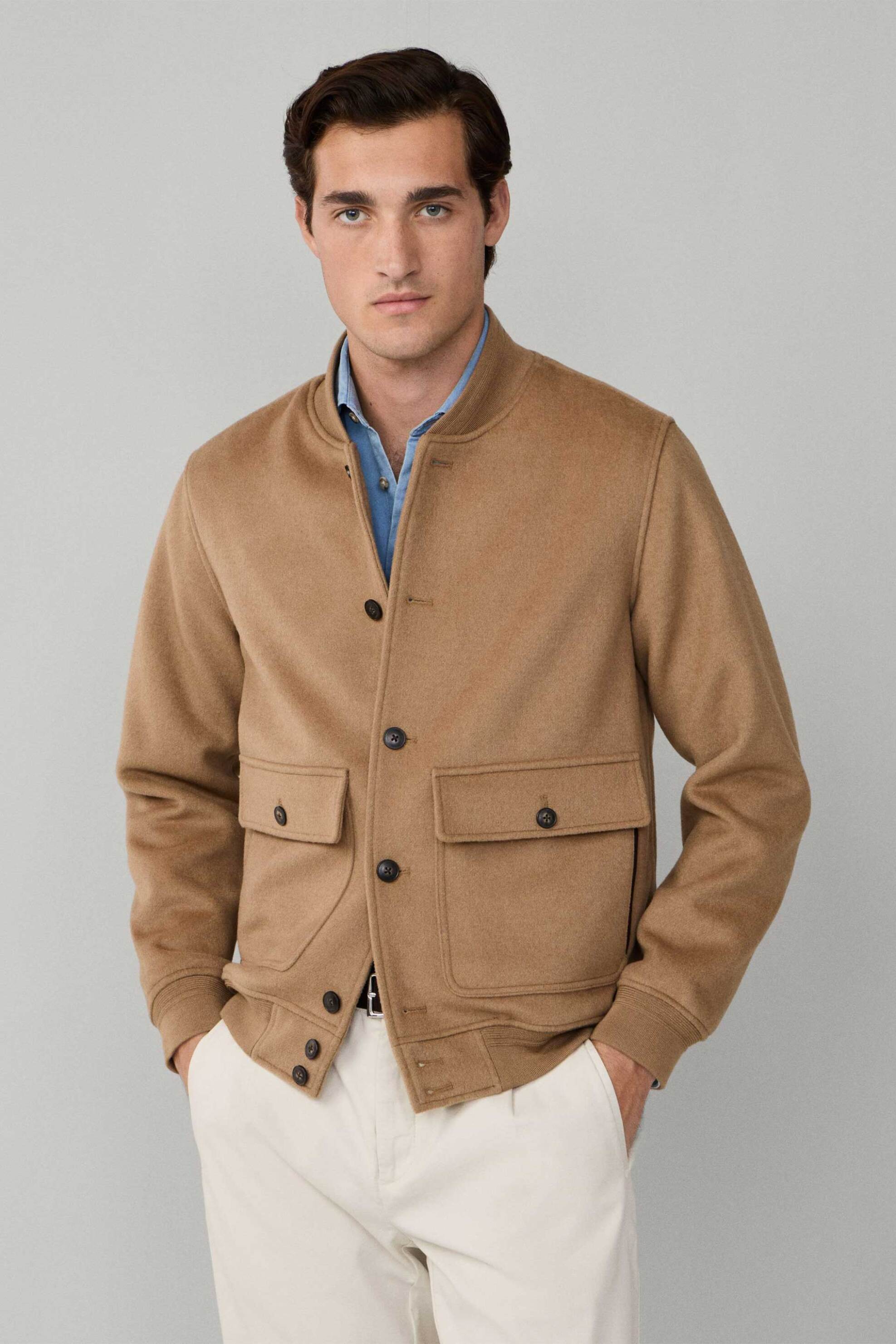 Hackett ανδρικό μάλλινο jacket μονόχρωμο - HM4000062 Μπεζ