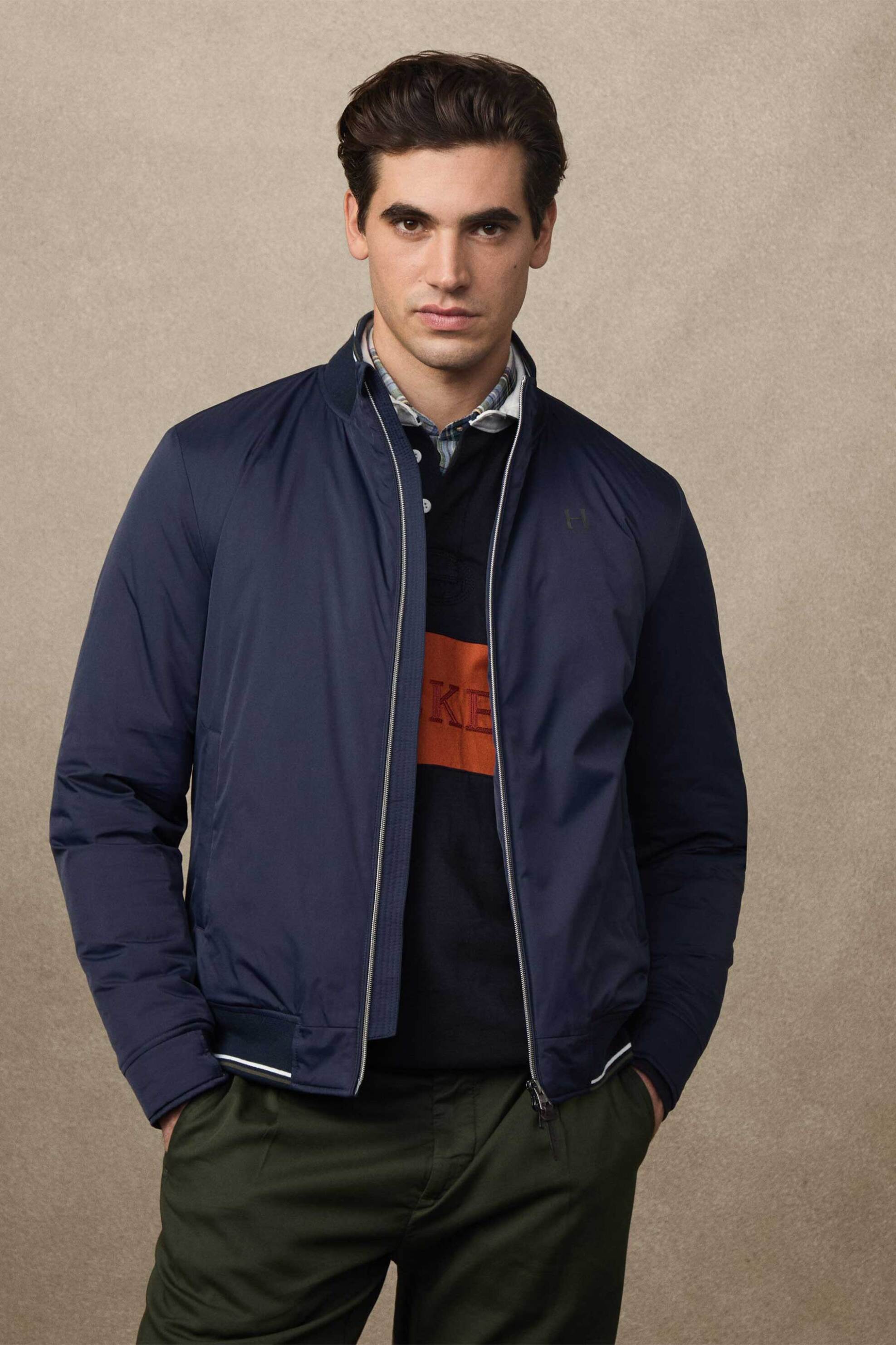 Hackett ανδρικό jacket μονόχρωμο με λογότυπο - HM4000068 Μπλε Σκούρο