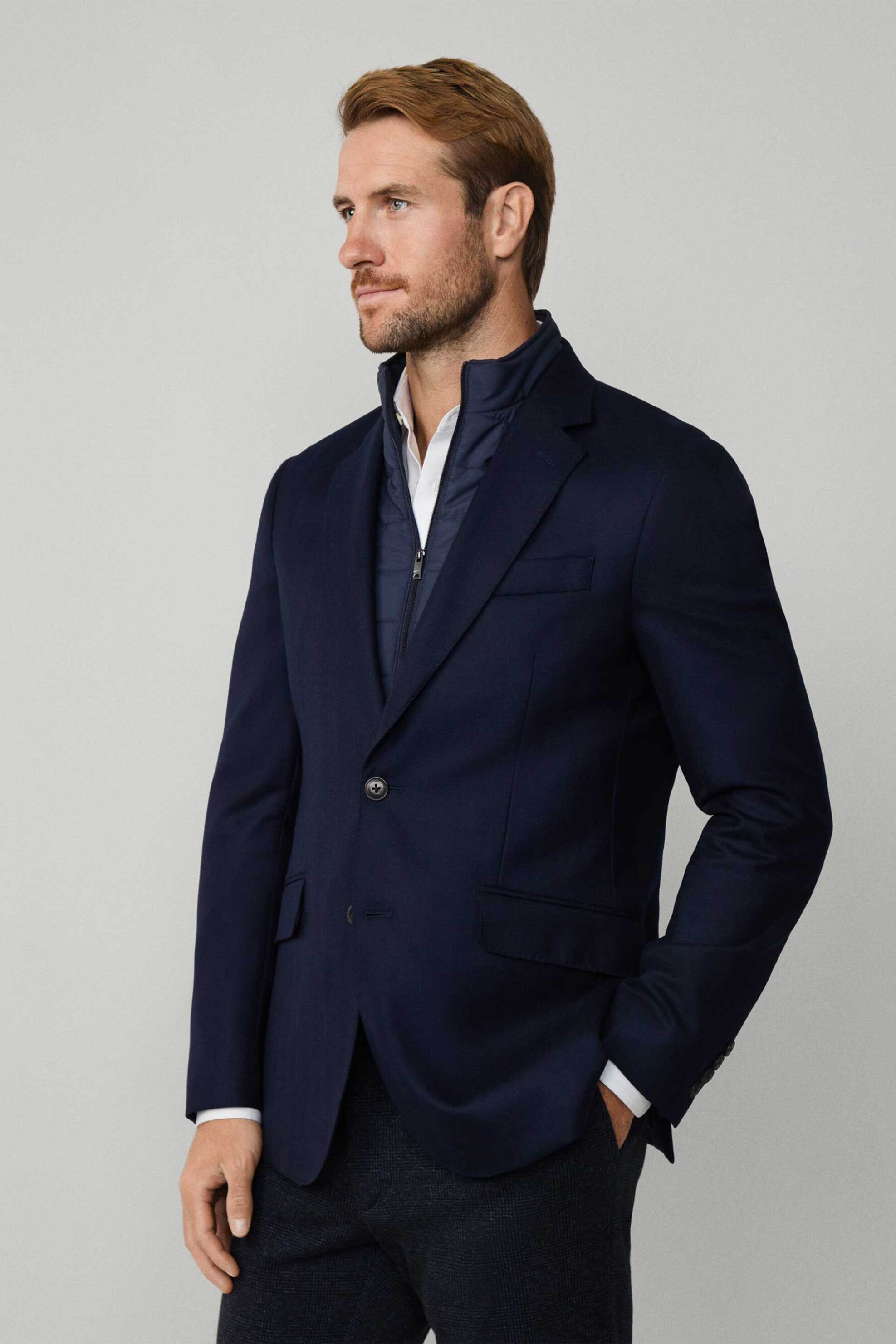 Hackett ανδρικό μάλλινο herringbone σακάκι μονόχρωμο - HM4400054R Μπλε Σκούρο