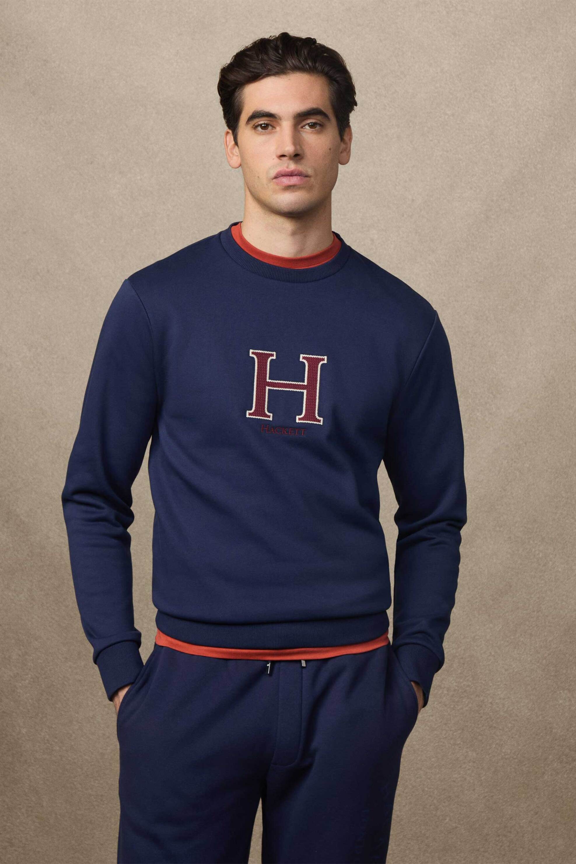 Hackett ανδρική μπλούζα φούτερ με logo print - HM5800020 Μπλε Σκούρο