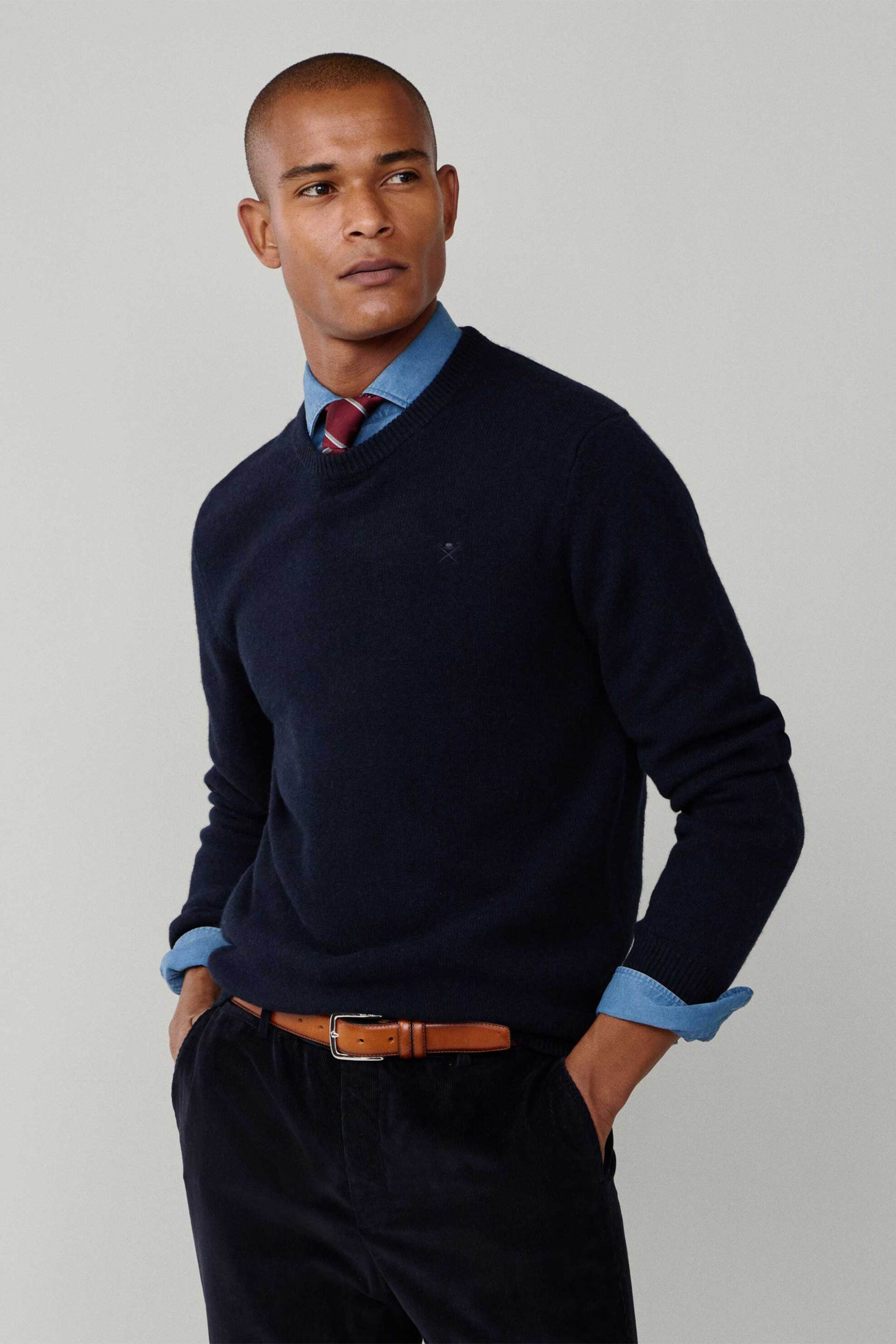 Hackett ανδρικό μάλλινο πουλόβερ μονόχρωμο - HM7000075 Μπλε Σκούρο