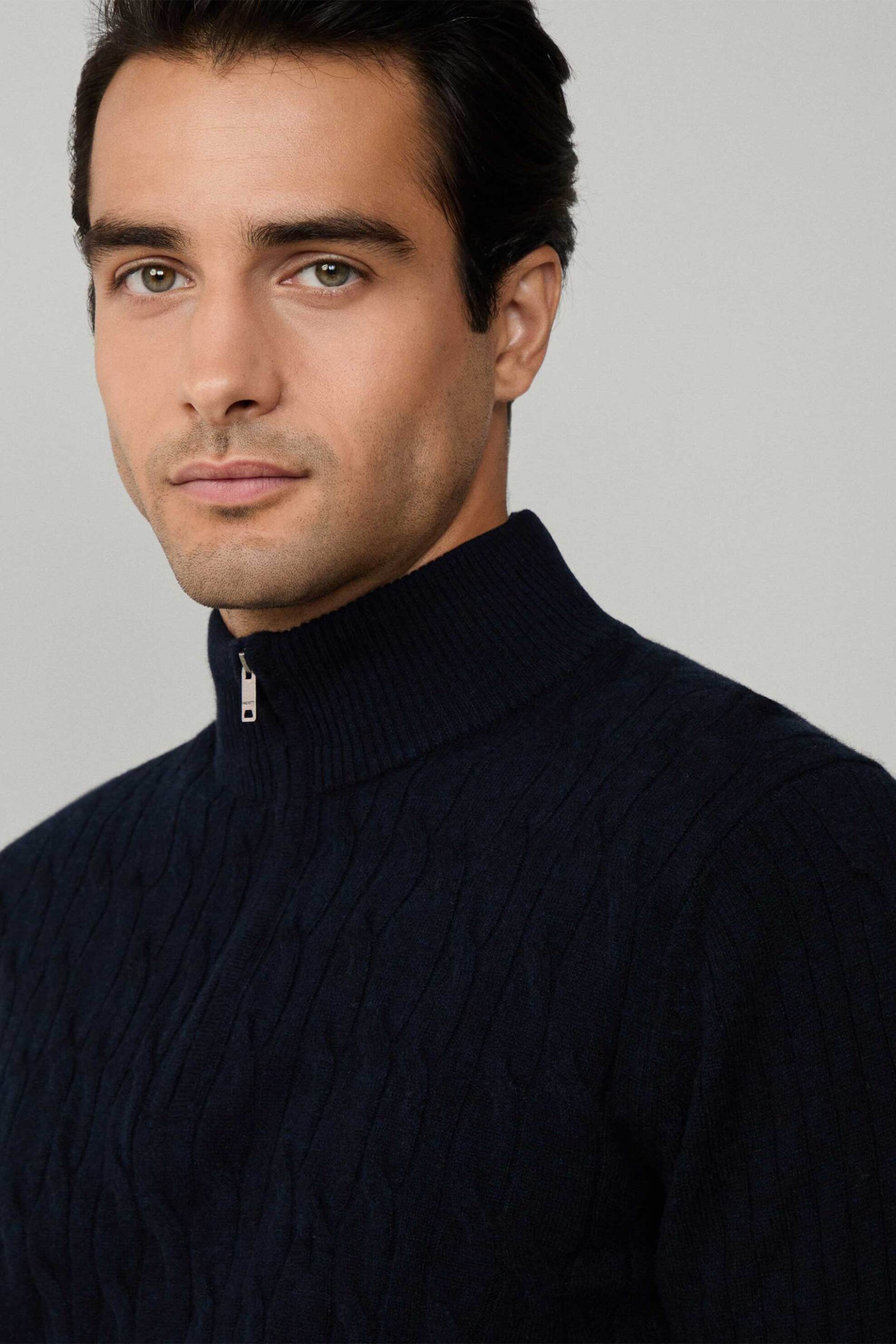 Hackett ανδρικό μάλλινο πουλόβερ με σχέδιο στην πλέξη με ψηλό λαιμό Regular Fit - HM7000080 Μπλε Σκούρο φωτογραφία