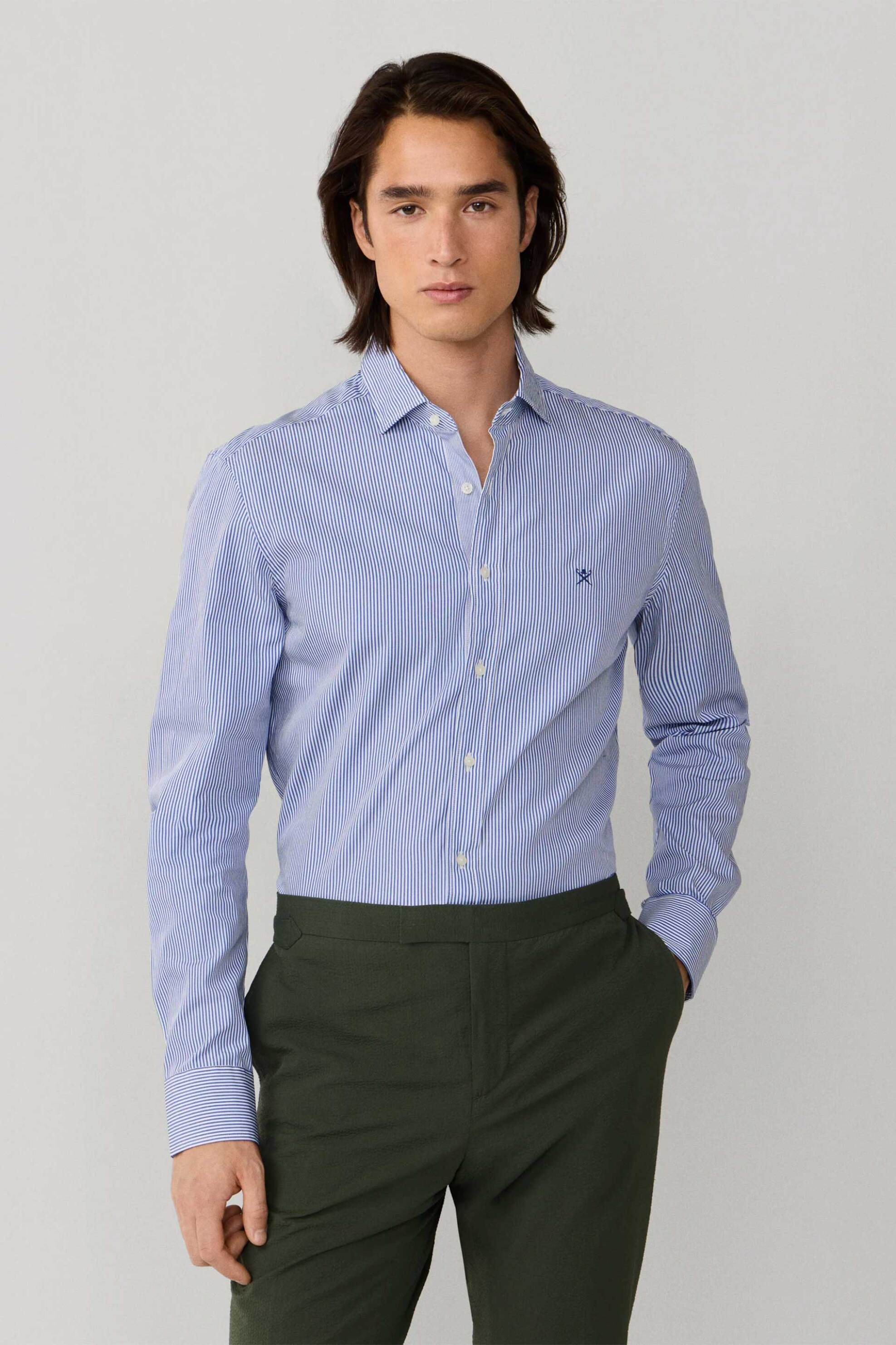 Hackett ανδρικό πουκάμισο με ριγέ σχέδιο και κεντημένο λογότυπο Tailored Fit - HM3010537 Μπλε