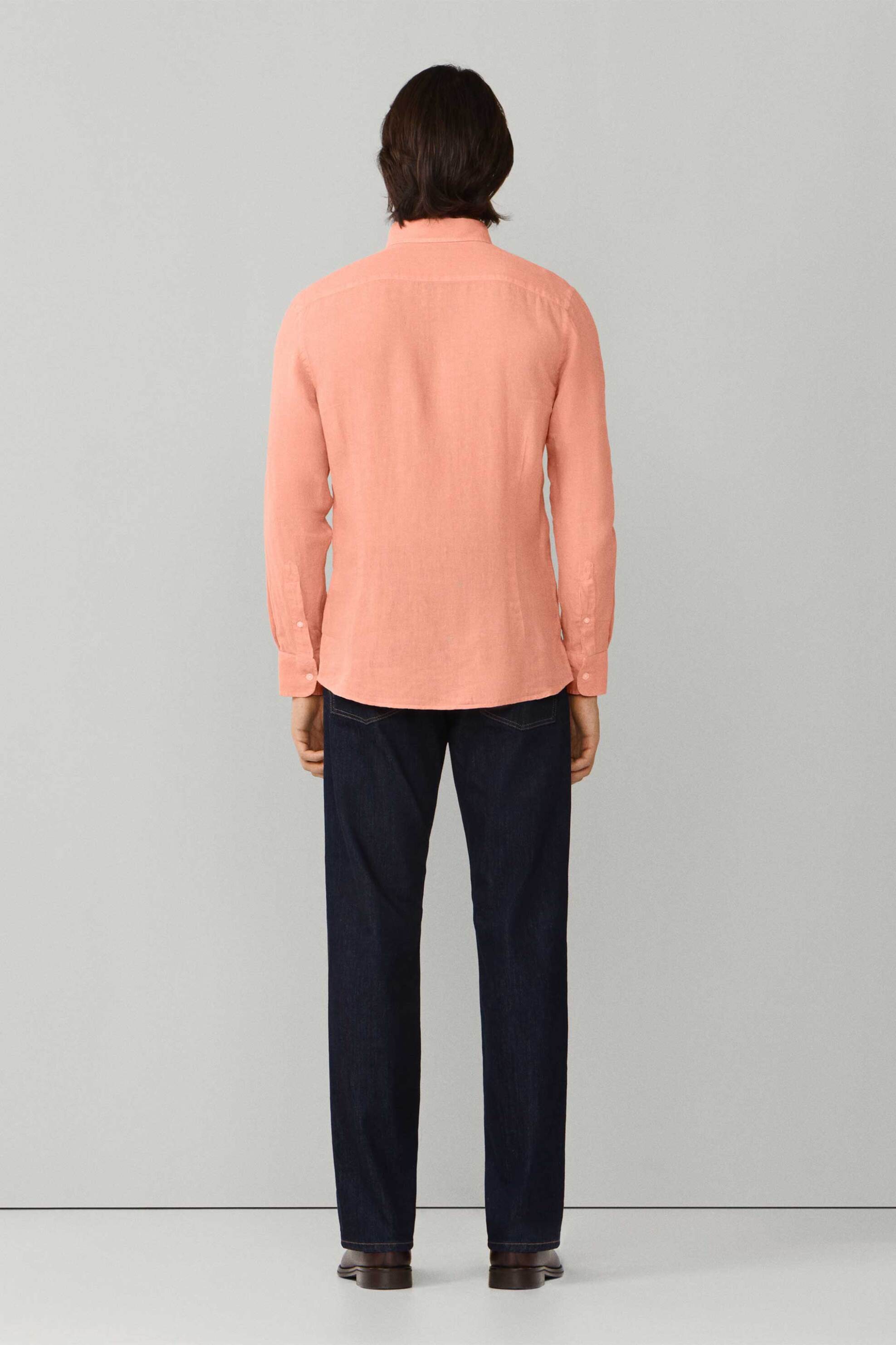 Hackett Ανδρικό Λινό Πουκάμισο Button Down με Κεντημένο Λογότυπο Tailored Fit - Hm3010635 Πορτοκαλί