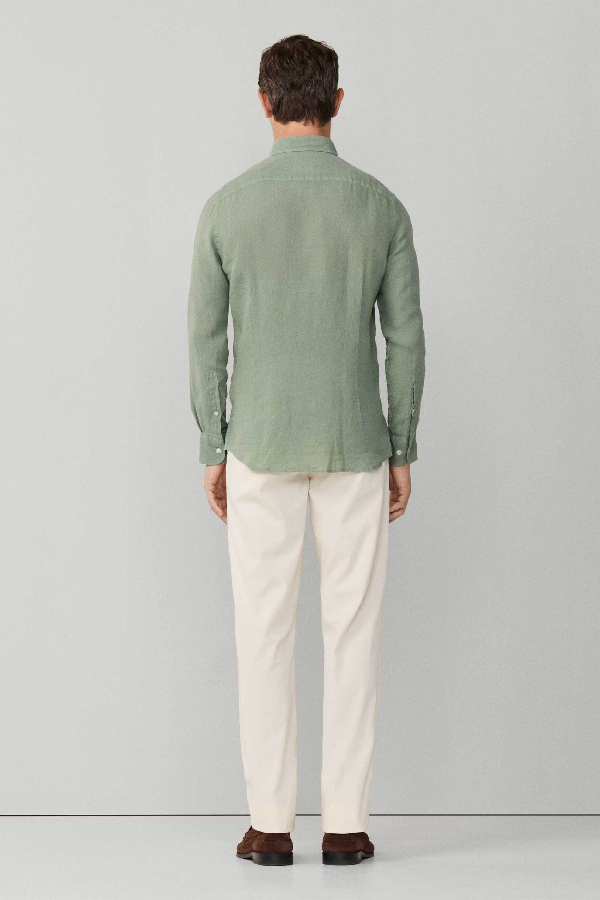 Hackett Ανδρικό Λινό Πουκάμισο Button Down με Κεντημένο Λογότυπο Tailored Fit - Hm3010635 Πράσινο Ανοιχτό
