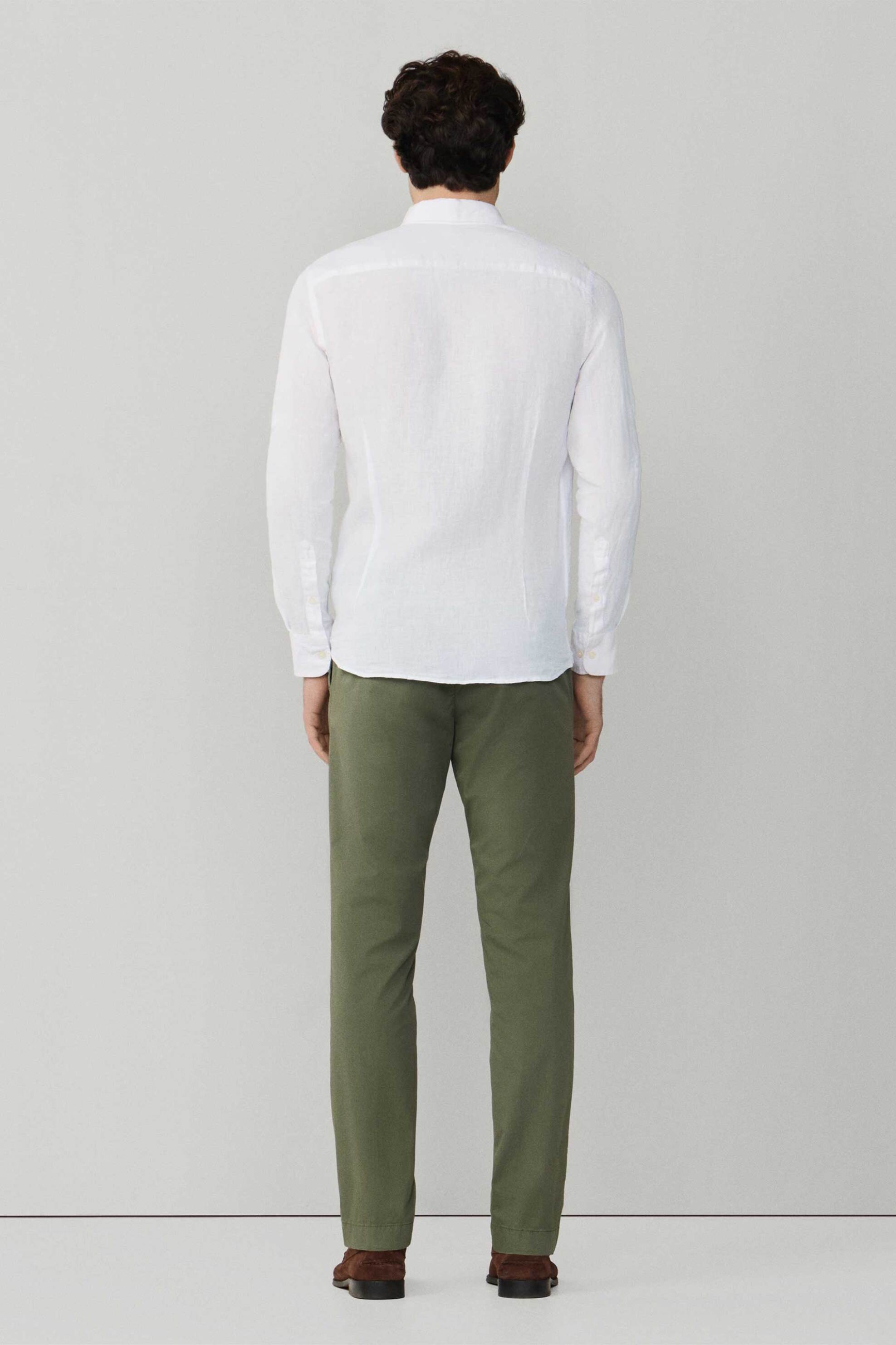 Hackett Ανδρικό Λινό Πουκάμισο Button Down με Κεντημένο Λογότυπο Tailored Fit - Hm3010635 Λευκό