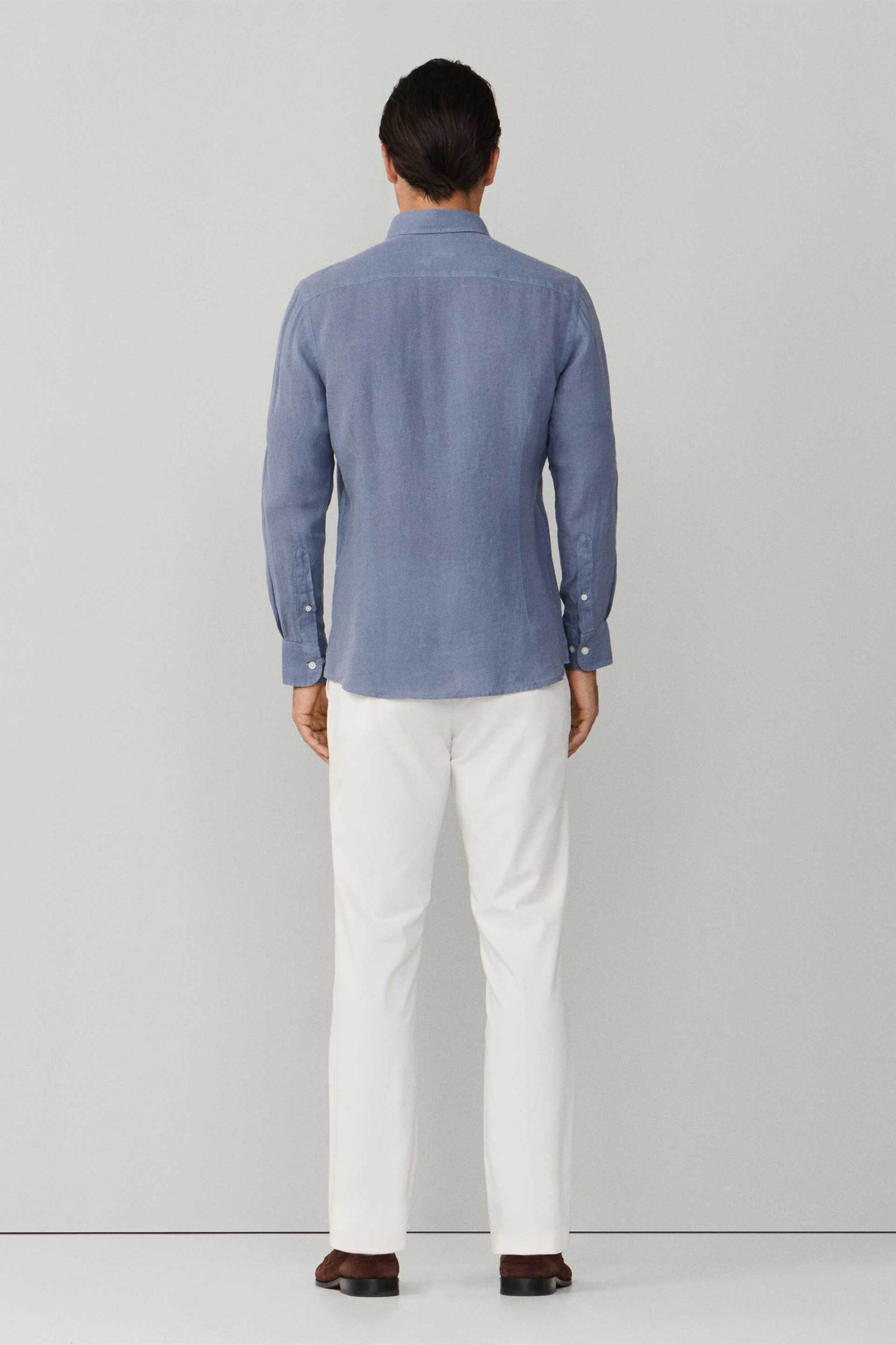 Hackett Ανδρικό Λινό Πουκάμισο Button Down με Κεντημένο Λογότυπο Tailored Fit - Hm3010635 Μπλε Ανοιχτό