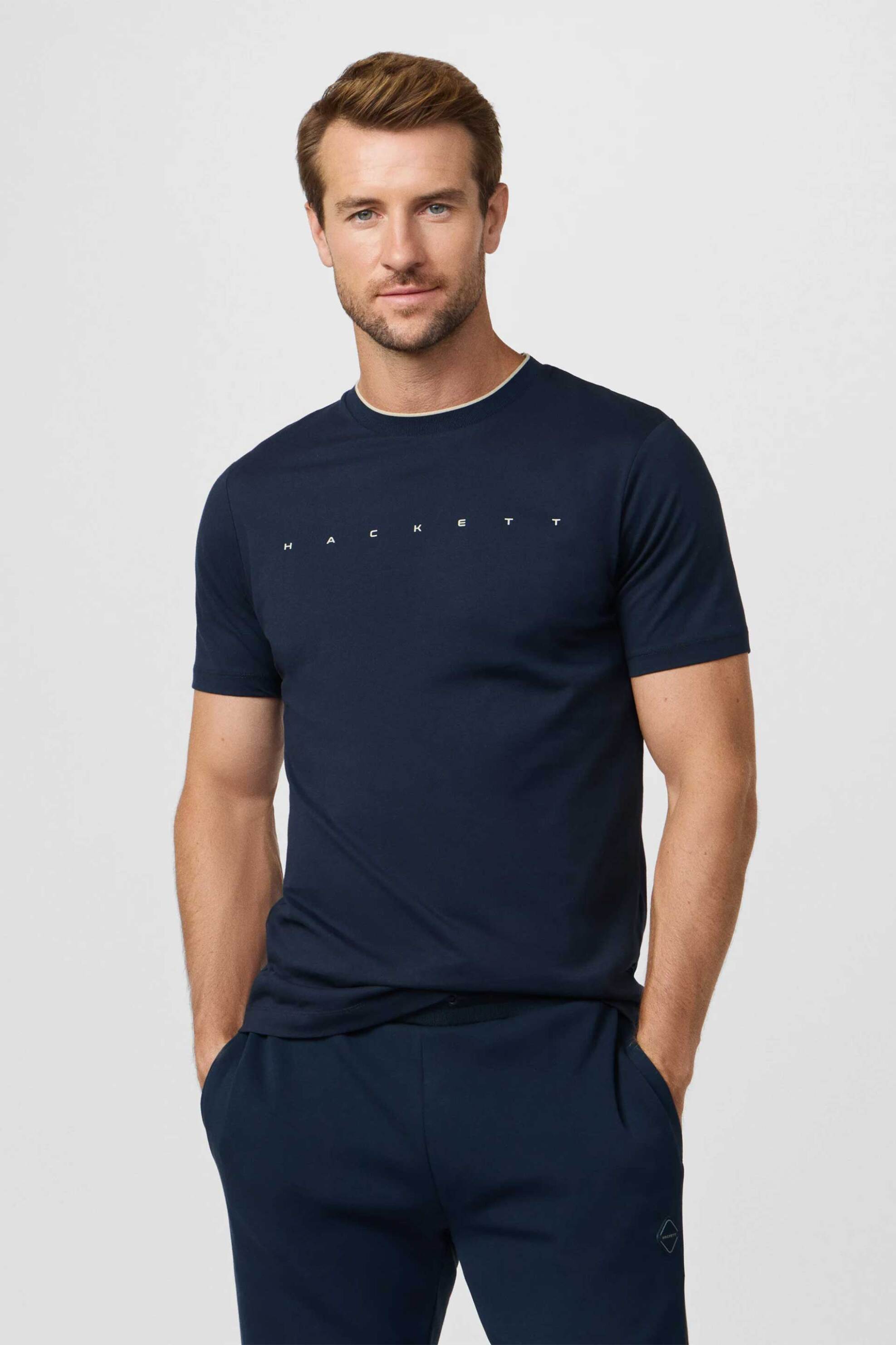Hackett ανδρικό T-shirt με λογότυπο Classic Fit - HM5000103 Μπλε Σκούρο