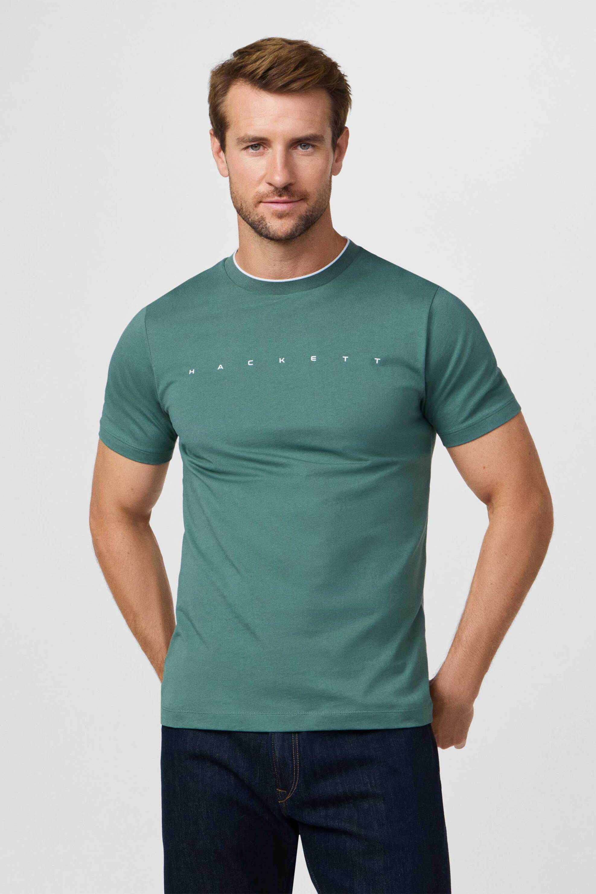 Hackett ανδρικό T-shirt με λογότυπο Classic Fit - HM5000103 Πράσινο Ανοιχτό