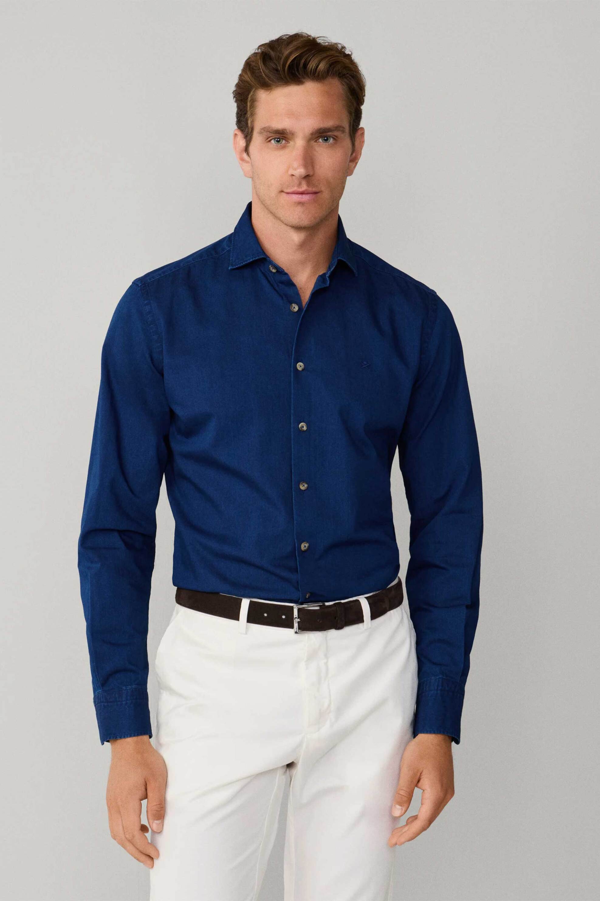 Hackett ανδρικό denim πουκάμισο με κεντημένο λογότυπο Tailored Fit - HM3010534 Μπλε Σκούρο