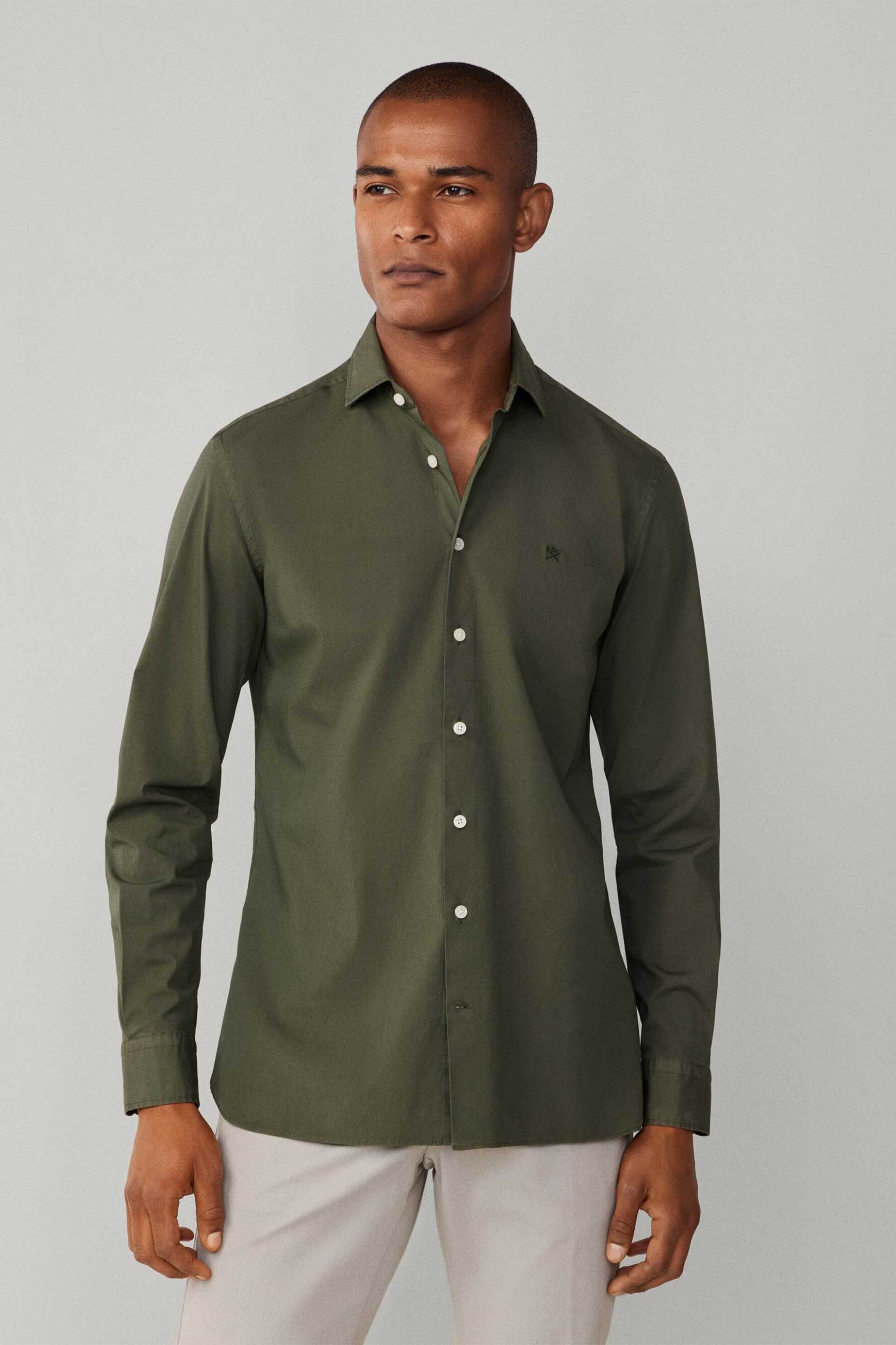 Hackett ανδρικό πουκάμισο stretch poplin με κεντημένο λογότυπο Tailored Fit - HM3010540 Πράσινο Σκούρο